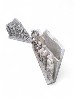 Antique Monumental European "Stations of The Cross" Stone Relief Panels — Pair