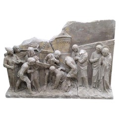 Antique Monumental European "Stations of The Cross" Stone Relief Panels — Pair