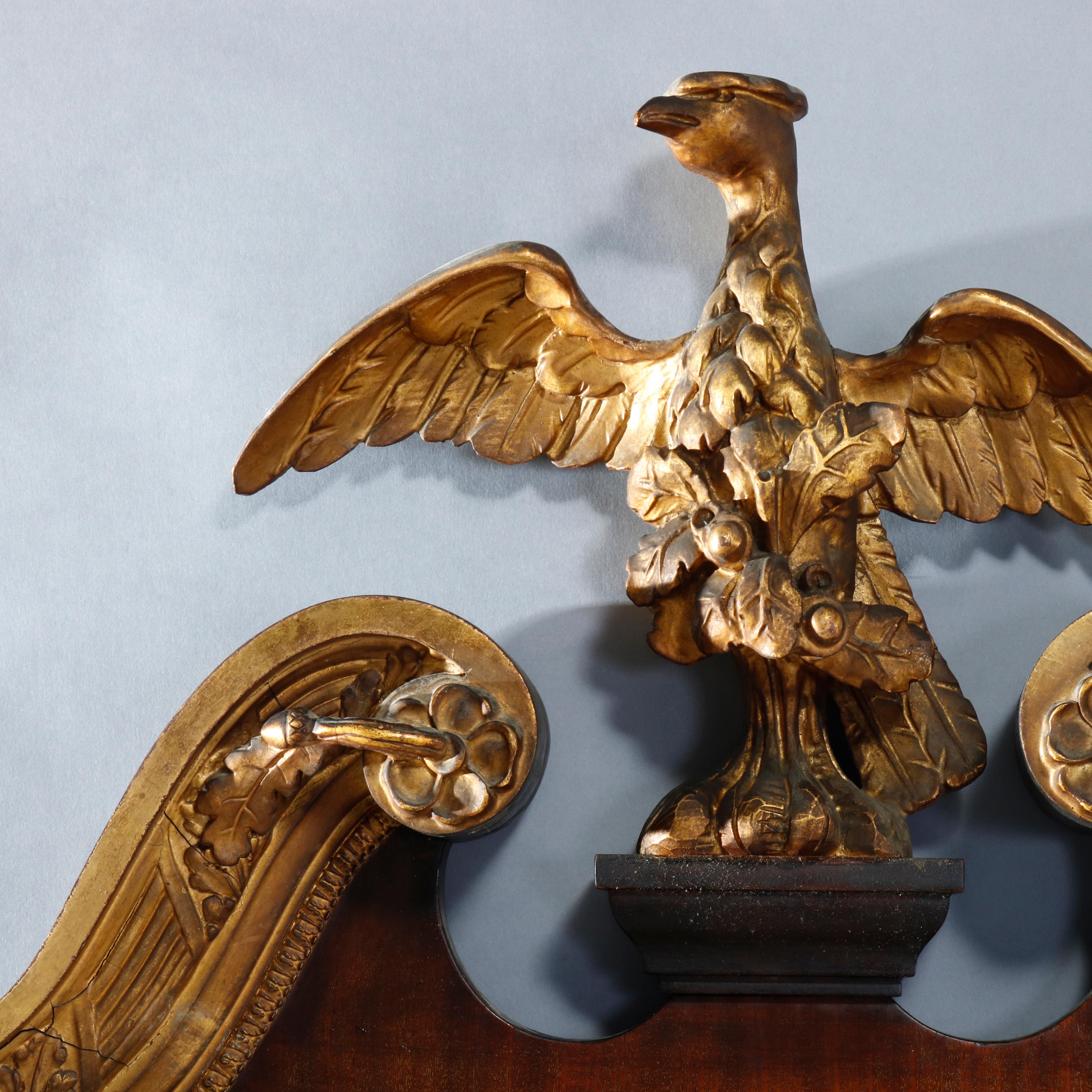 American Antique Monumental Federal Style Parcel Gilt Wall Mirror With Eagle, Circa 1920