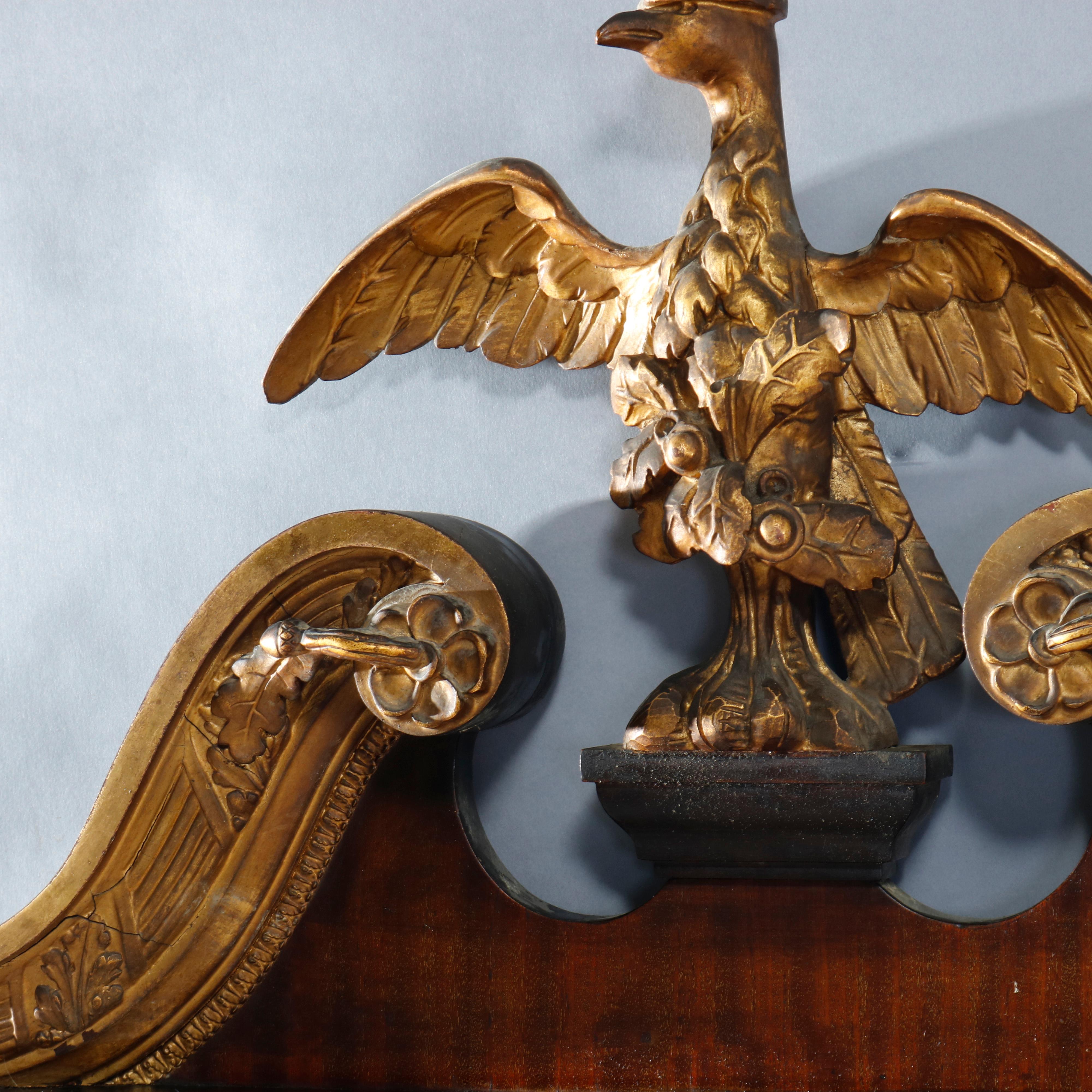 Carved Antique Monumental Federal Style Parcel Gilt Wall Mirror With Eagle, Circa 1920