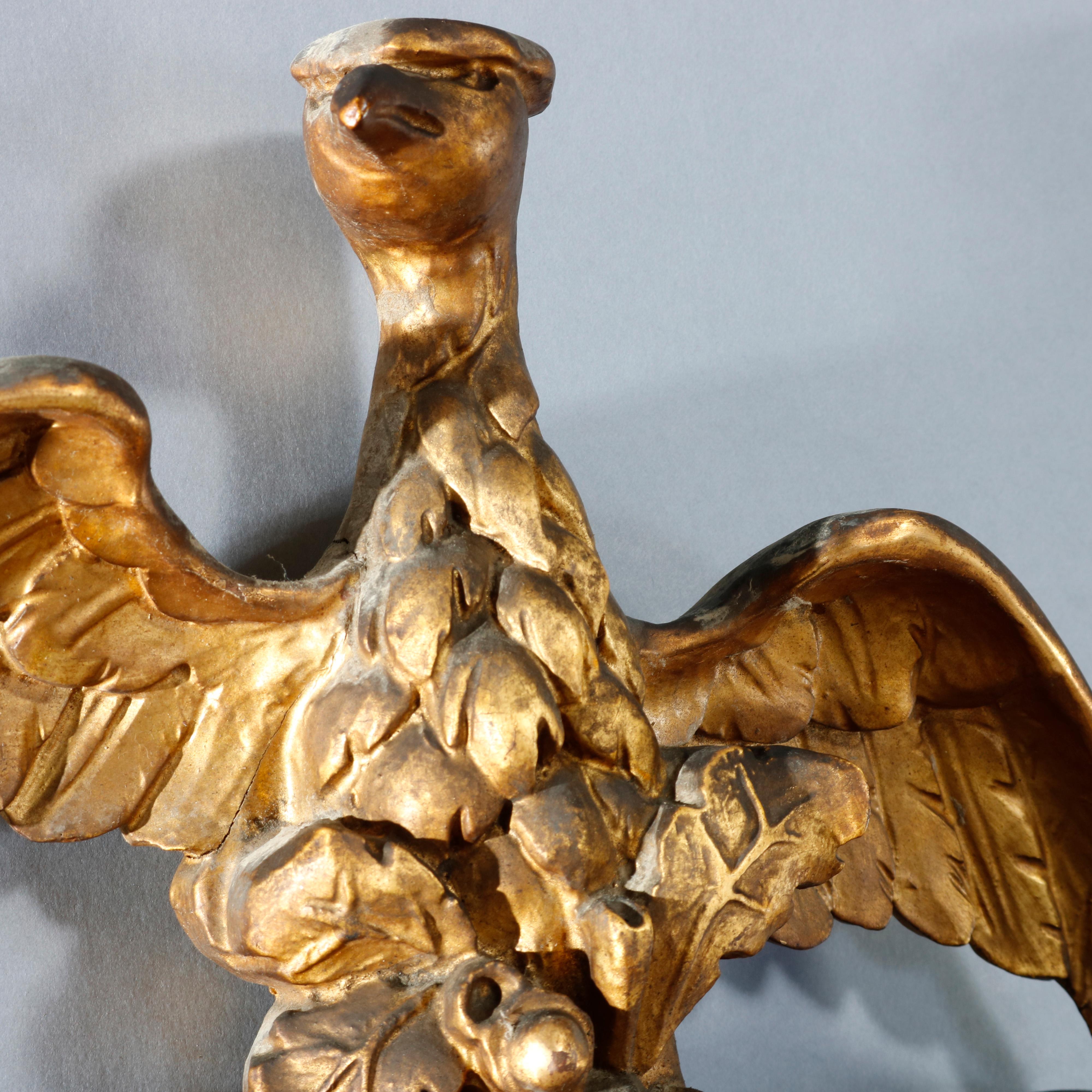 Antique Monumental Federal Style Parcel Gilt Wall Mirror With Eagle, Circa 1920 In Good Condition In Big Flats, NY