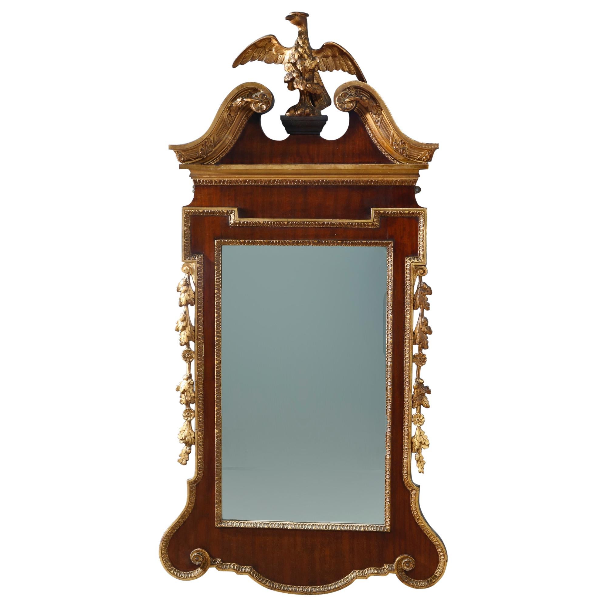 Antique Monumental Federal Style Parcel Gilt Wall Mirror With Eagle, Circa 1920