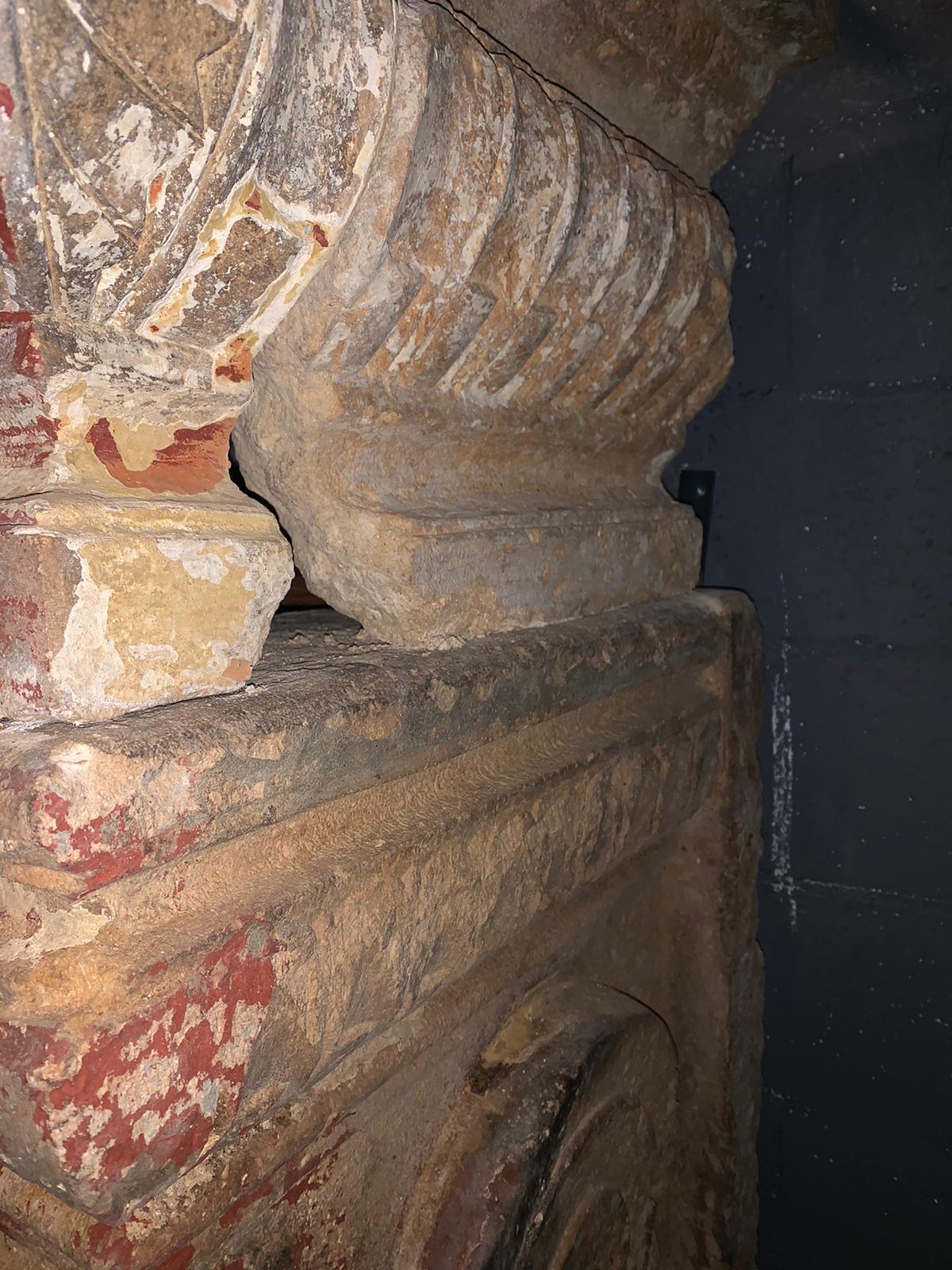 18th Century and Earlier Antique Monumental Fireplace in Carved Stone, 16th Century from Castle in Italy For Sale