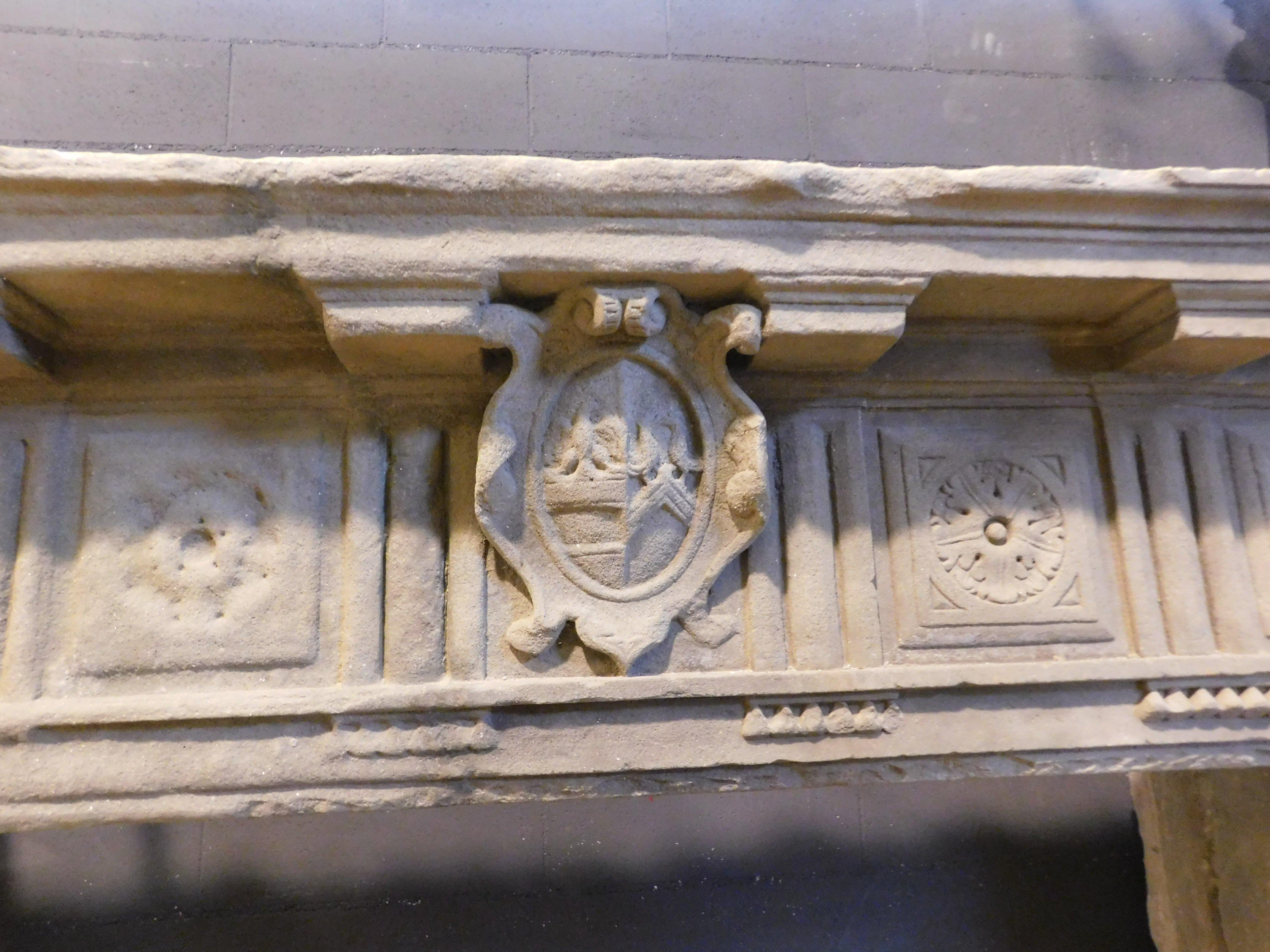18th Century and Earlier Antique monumental fireplace mantle carved in Serena stone, Tuscany (Italy) For Sale