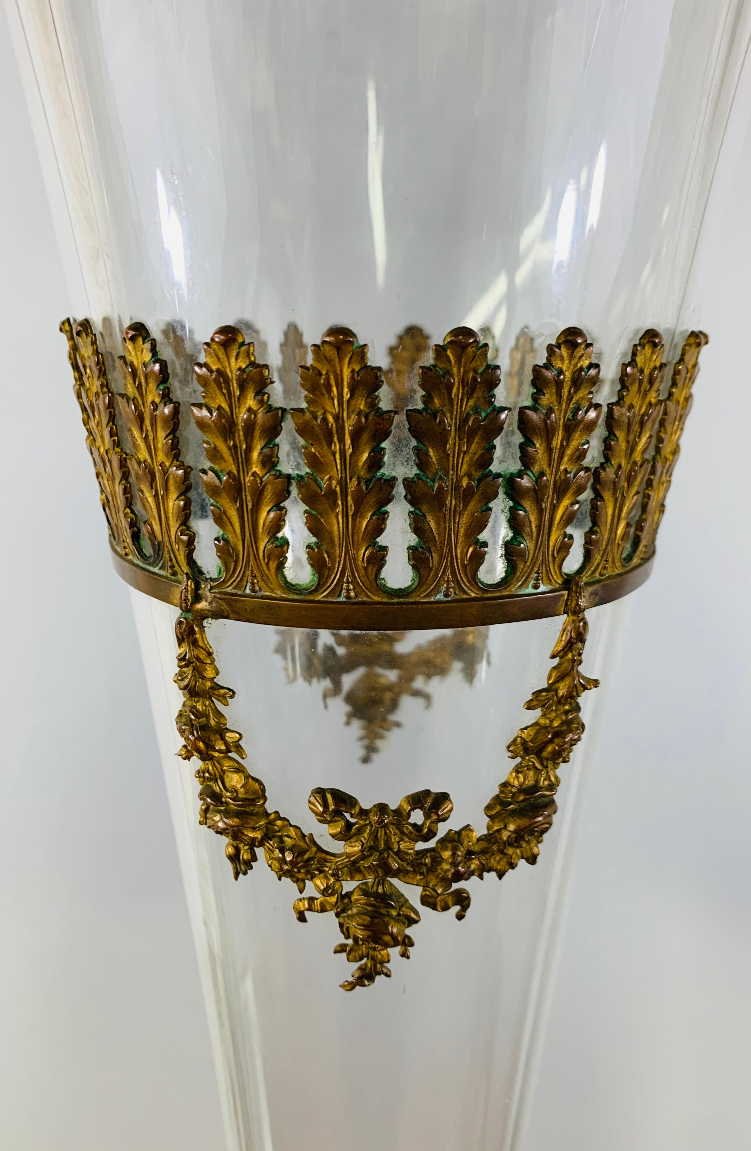 Antique Monumental Floriform Art Glass Glass Brass Mounted Vase For Sale 9