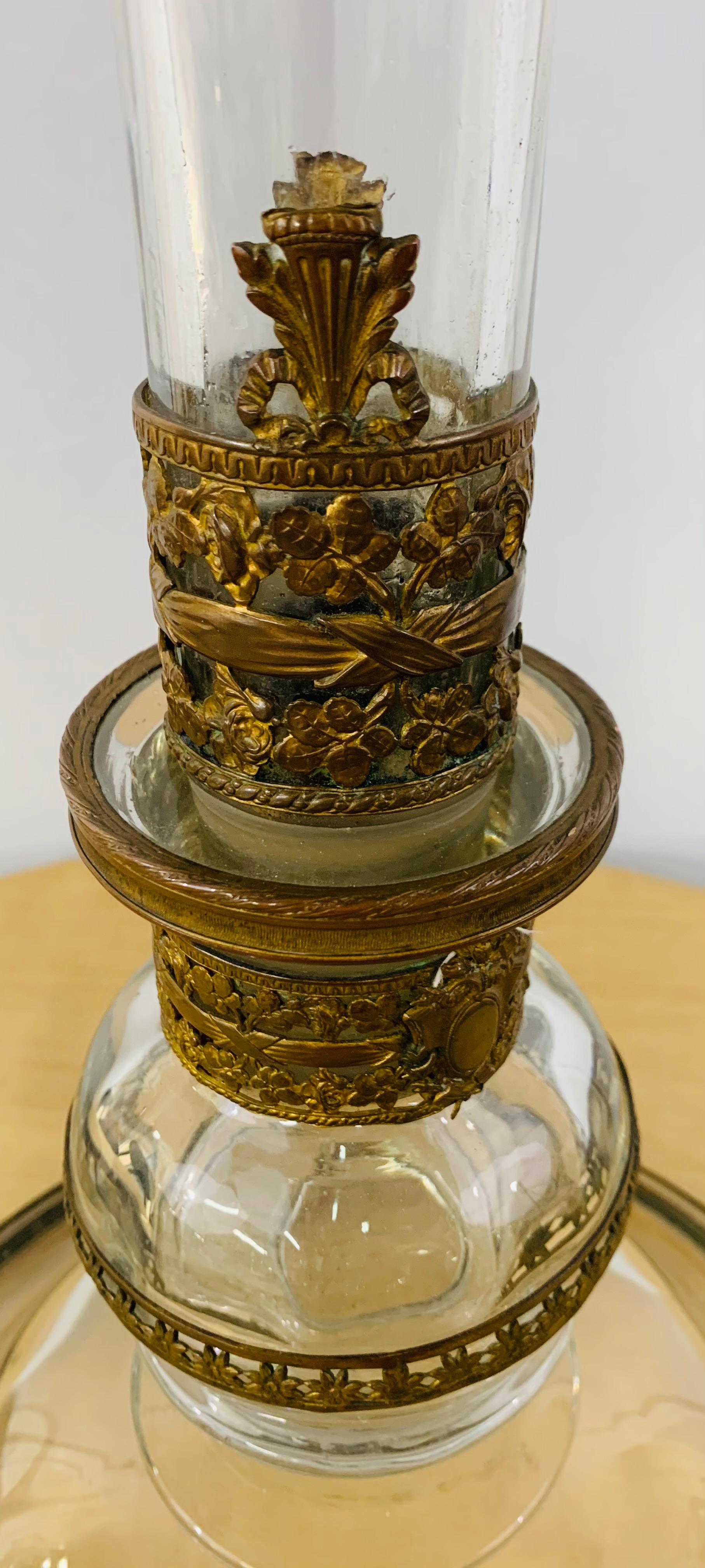 Antique Monumental Floriform Art Glass Glass Brass Mounted Vase For Sale 11