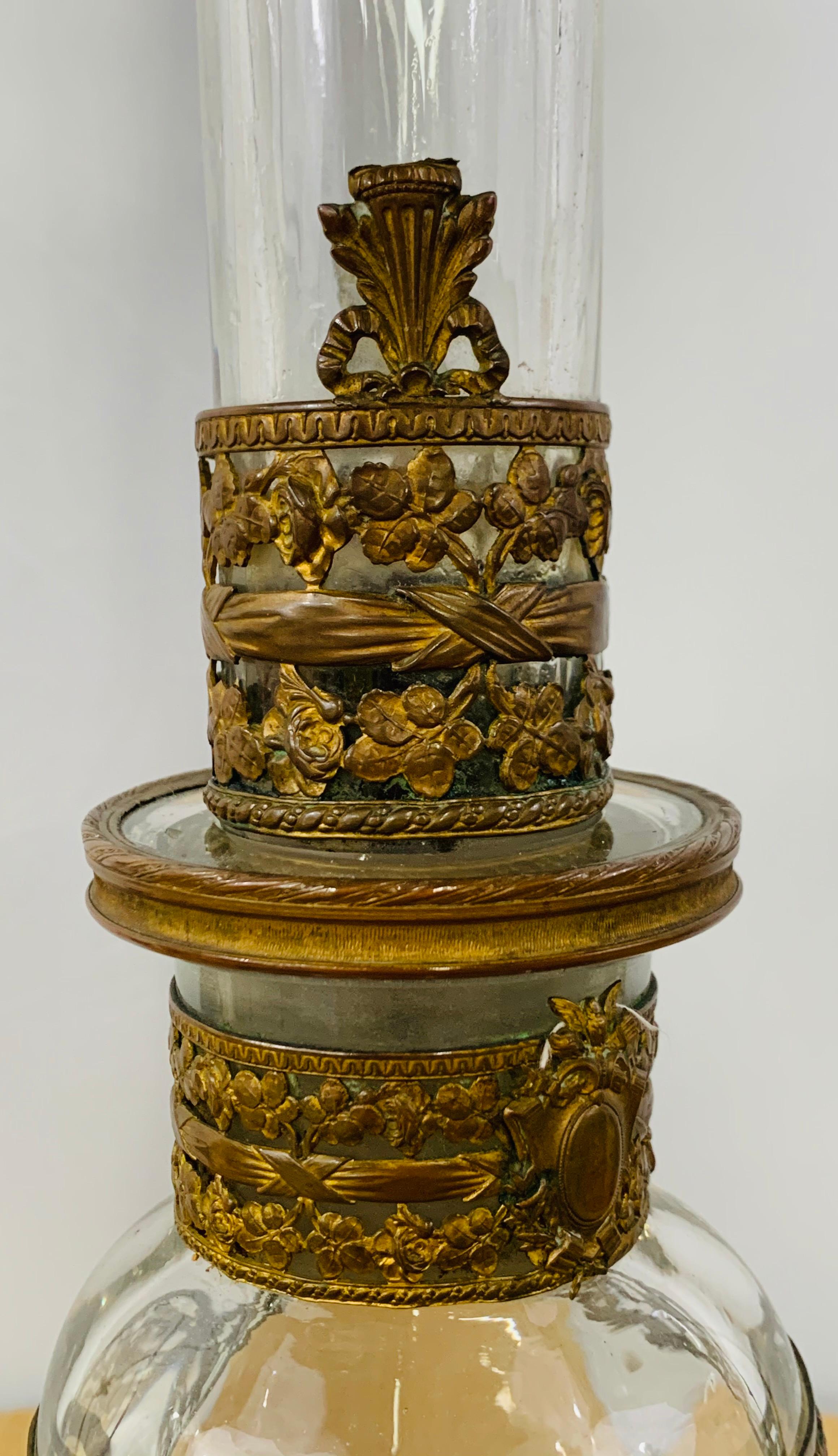 Antique Monumental Floriform Art Glass Glass Brass Mounted Vase For Sale 13