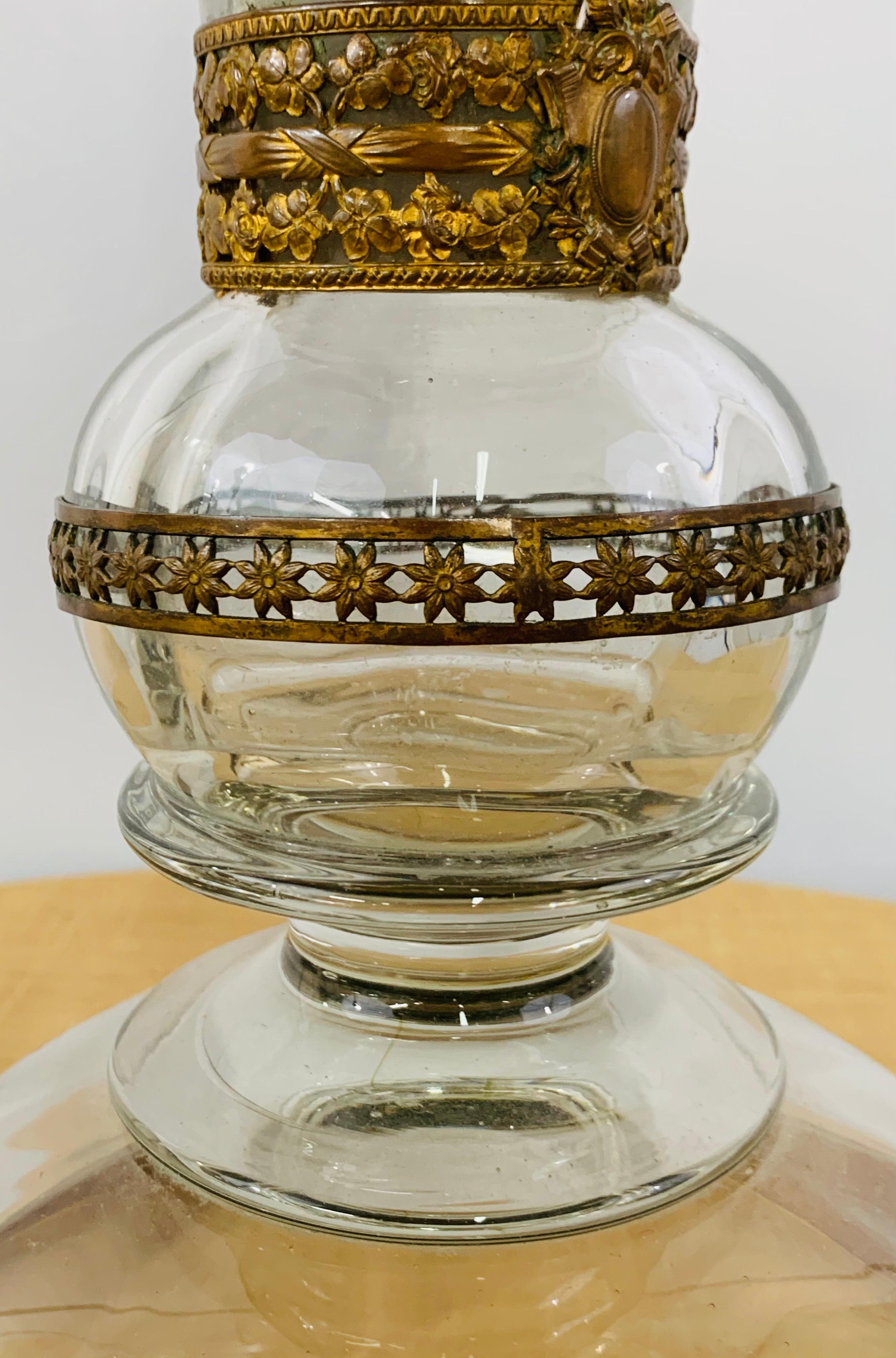 Antique Monumental Floriform Art Glass Glass Brass Mounted Vase For Sale 14