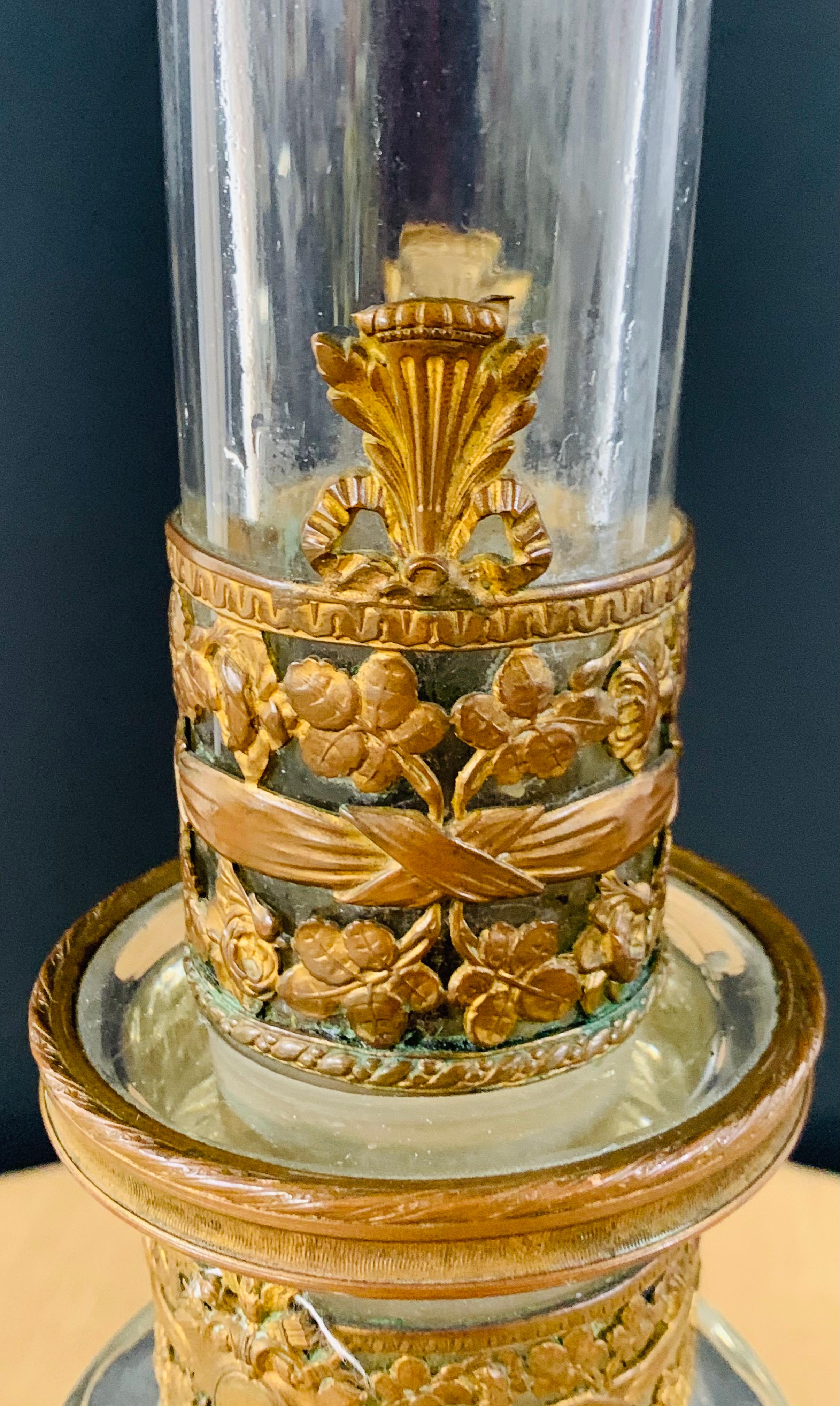 20th Century Antique Monumental Floriform Art Glass Glass Brass Mounted Vase For Sale