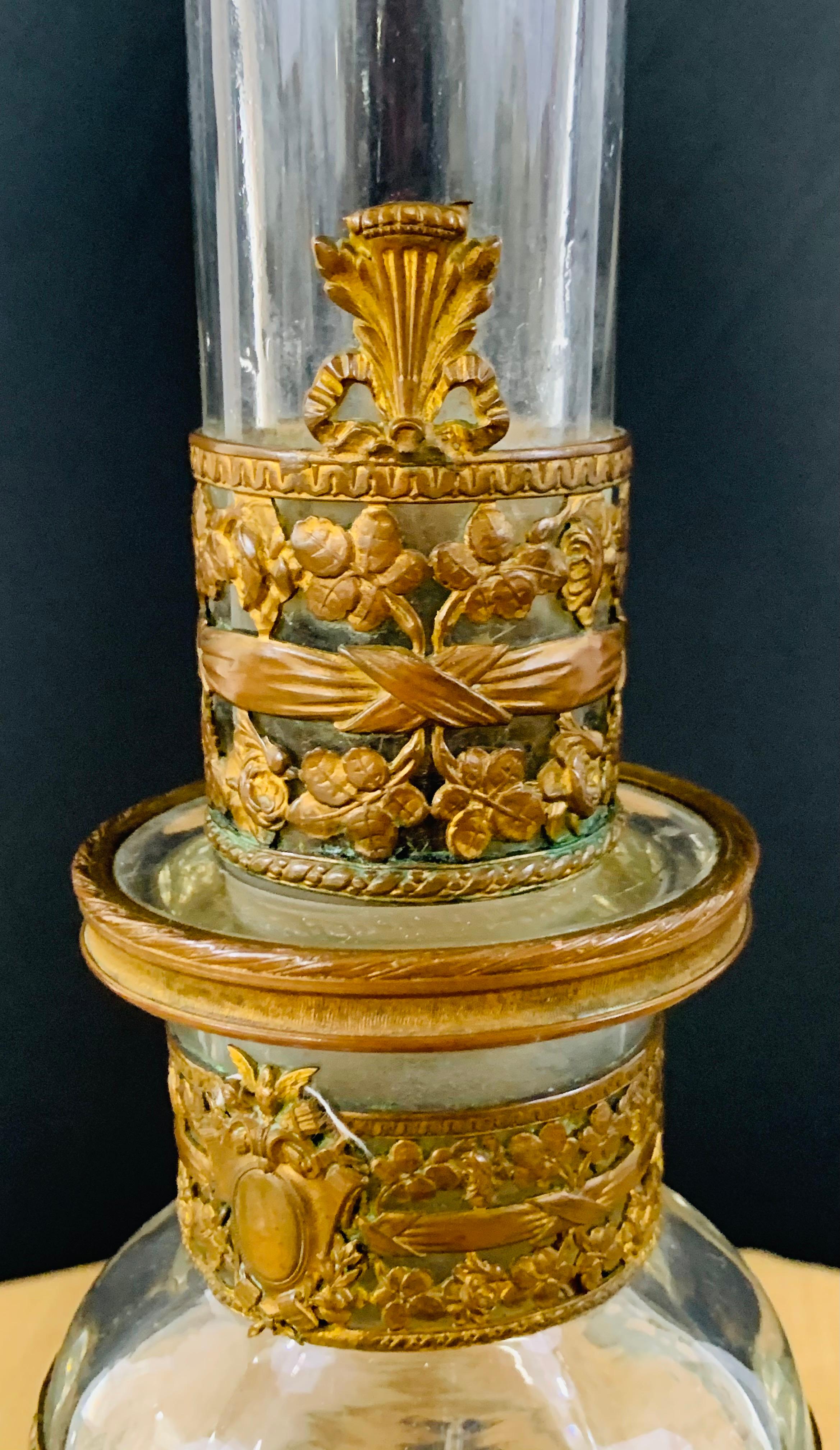 Antique Monumental Floriform Art Glass Glass Brass Mounted Vase For Sale 1