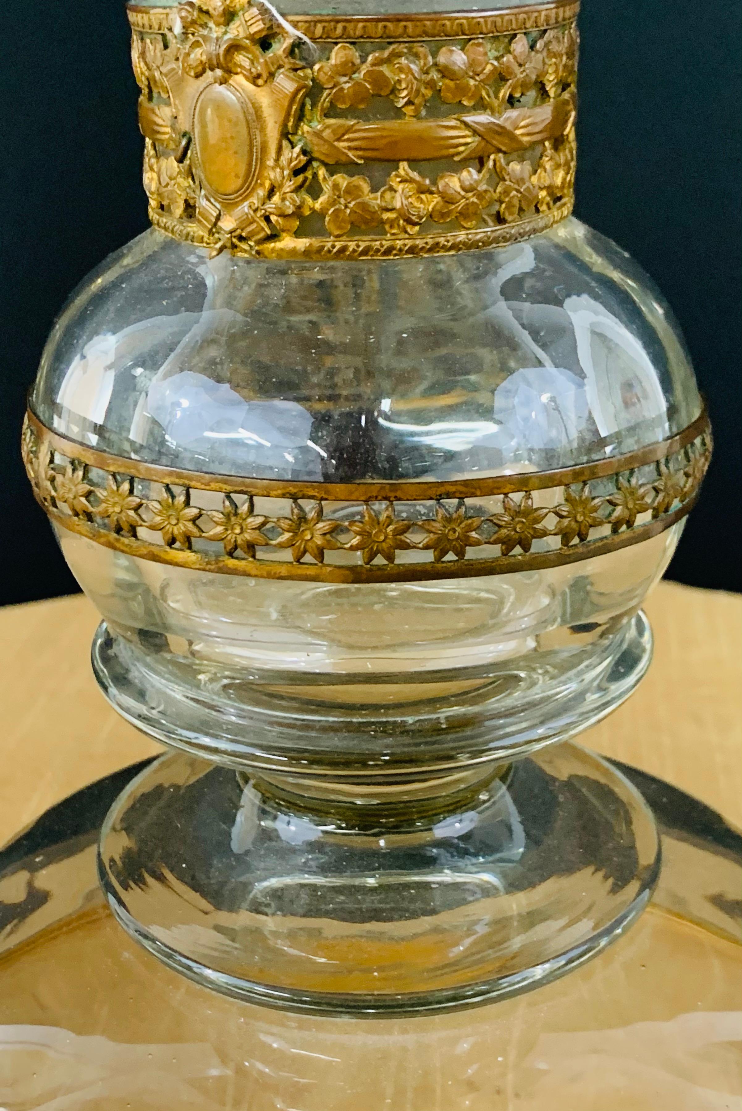 Antique Monumental Floriform Art Glass Glass Brass Mounted Vase For Sale 2