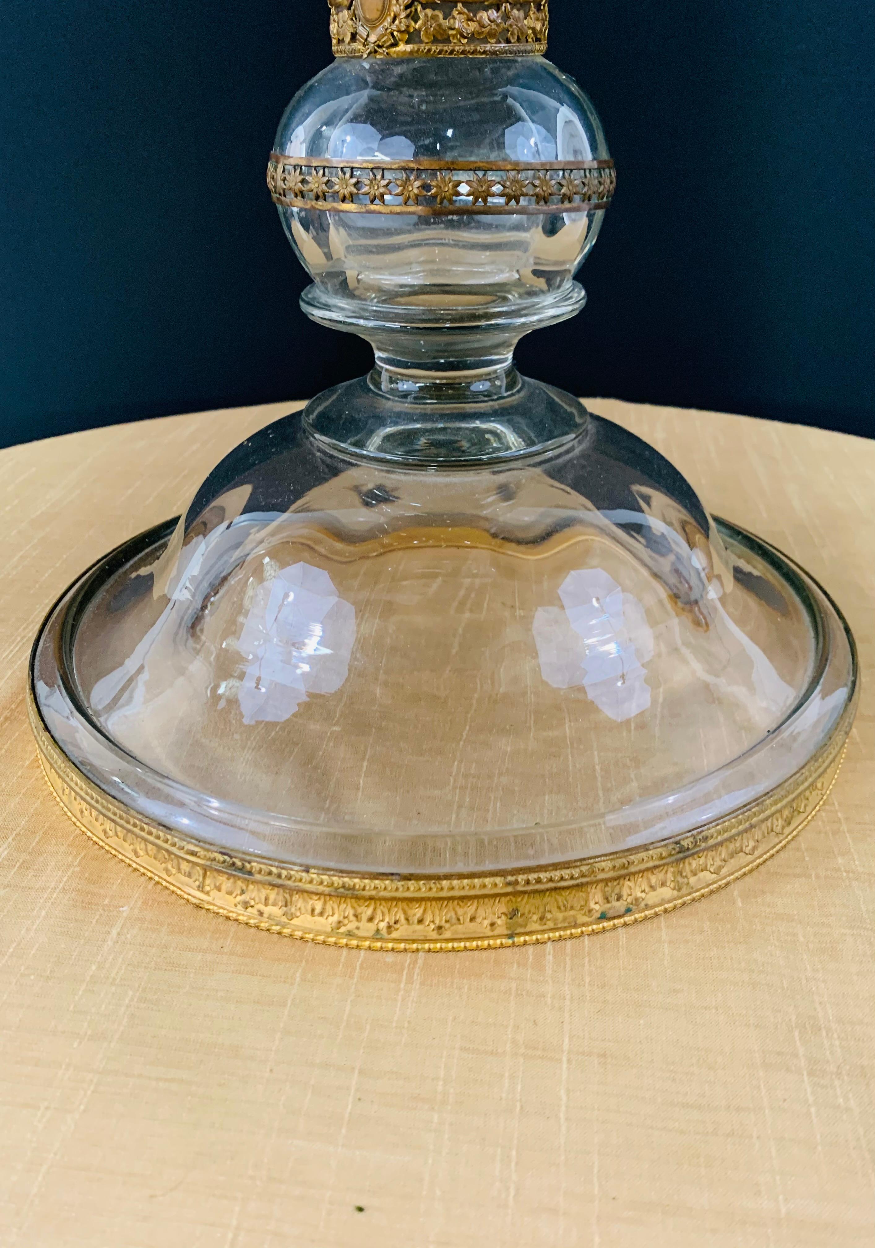 Antique Monumental Floriform Art Glass Glass Brass Mounted Vase For Sale 3