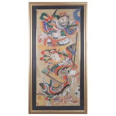 Antique Monumental Framed Chinese Painting of Warriors, Signed, 19th Century
