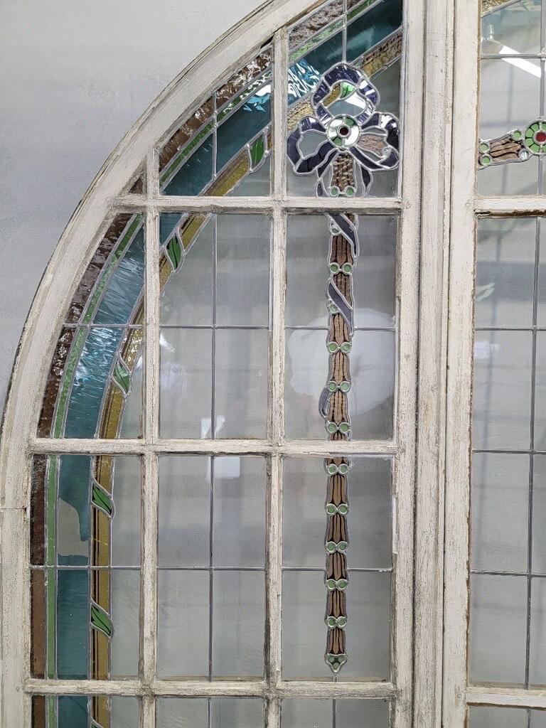 Antique Monumental French Arched Stained Glass Door Set For Sale at 1stDibs