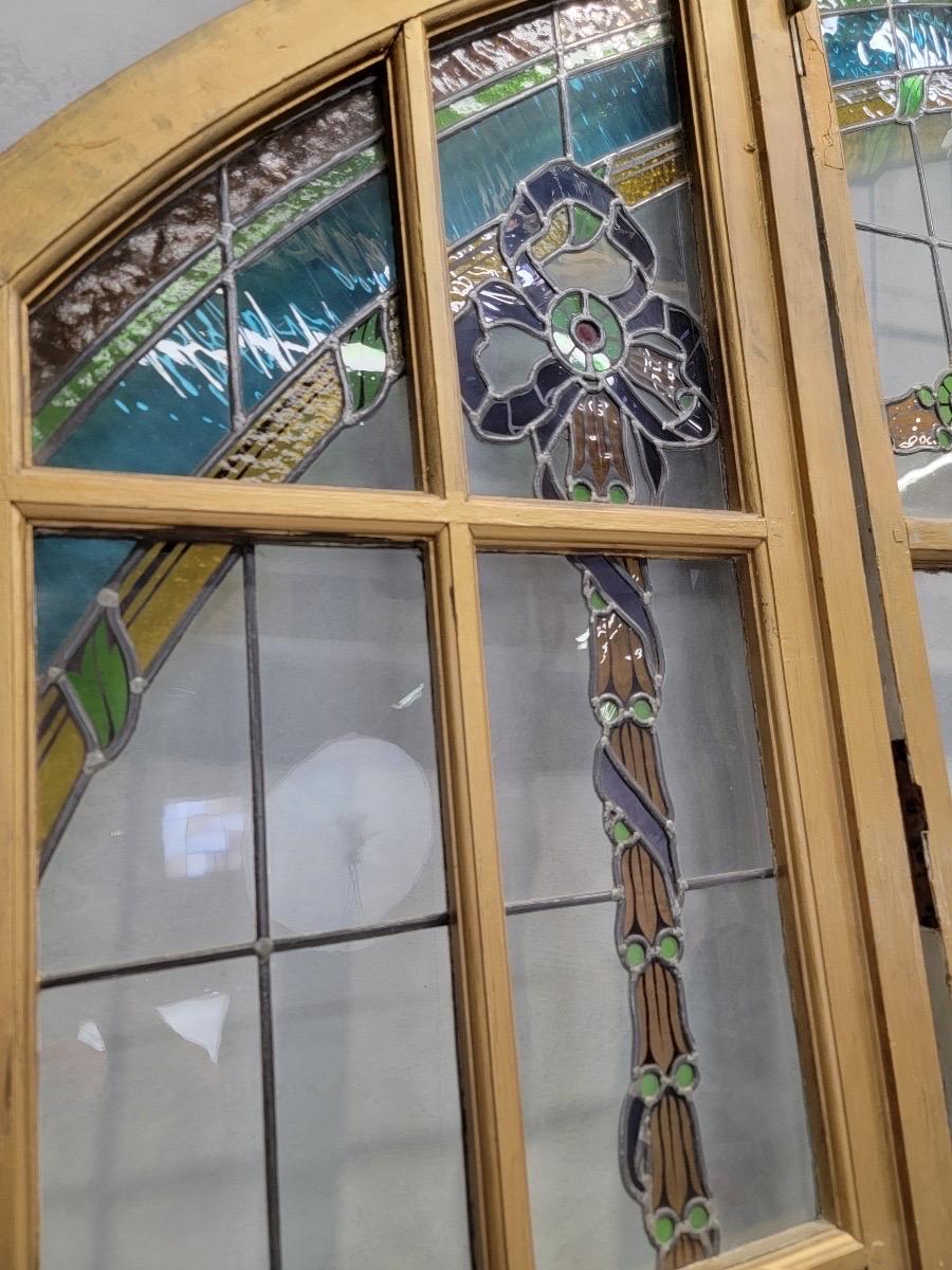 Antique Monumental French Arched Stained Glass Door Set For Sale at 1stDibs