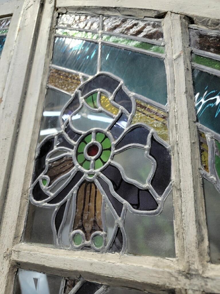 Antique Monumental French Arched Stained Glass Door Set For Sale at 1stDibs
