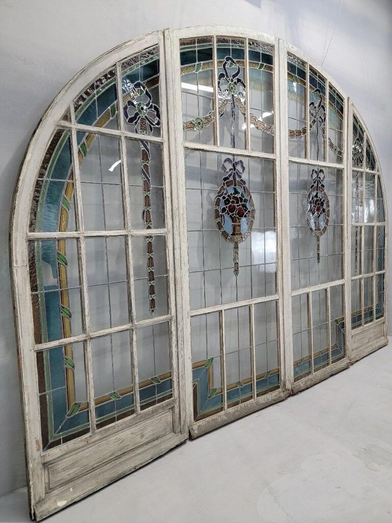 Antique Monumental French Arched Stained Glass Door Set For Sale at 1stDibs
