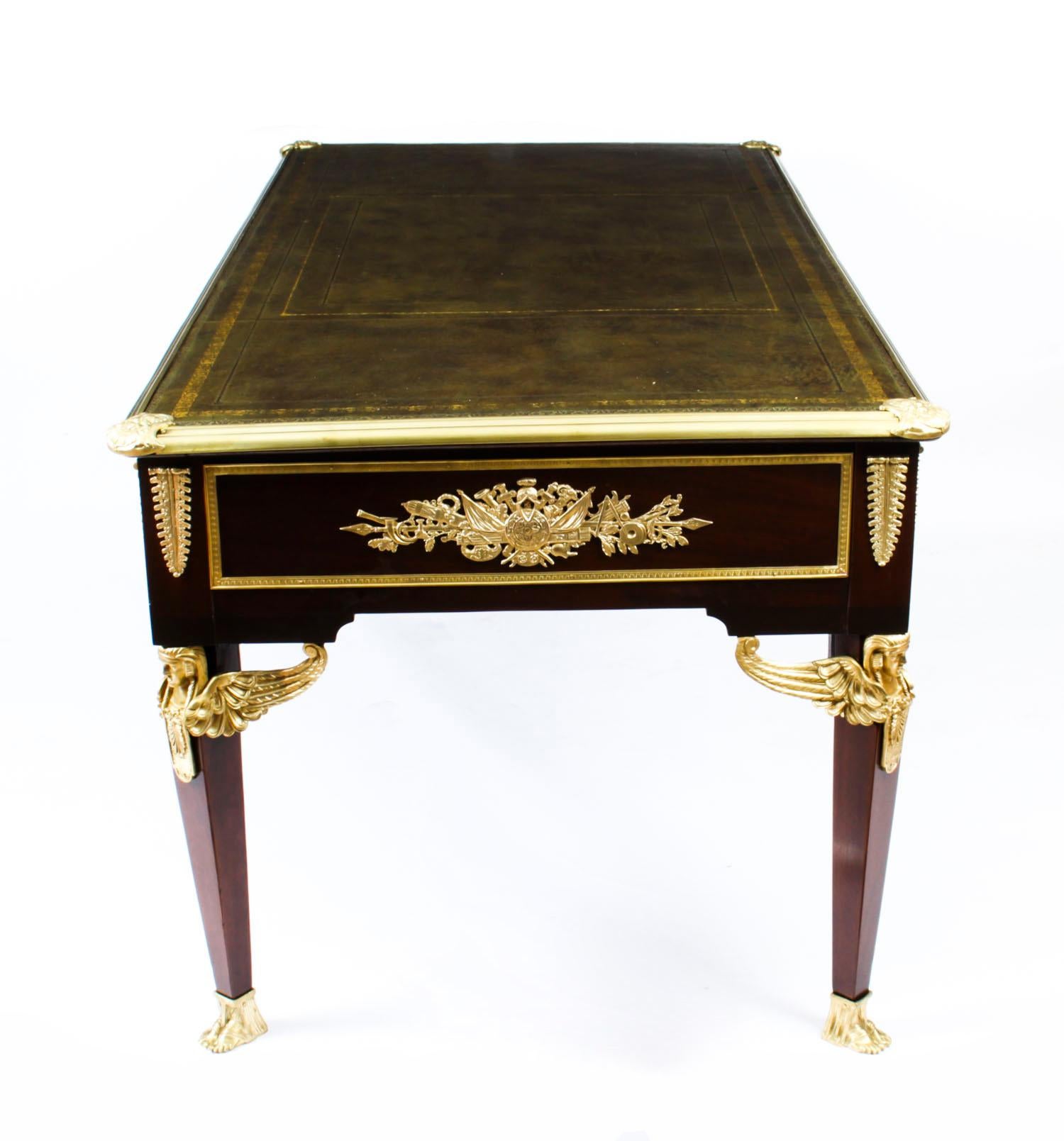 Antique Monumental French Empire Bureau Plat Desk Writing Table, 19th Century For Sale 14