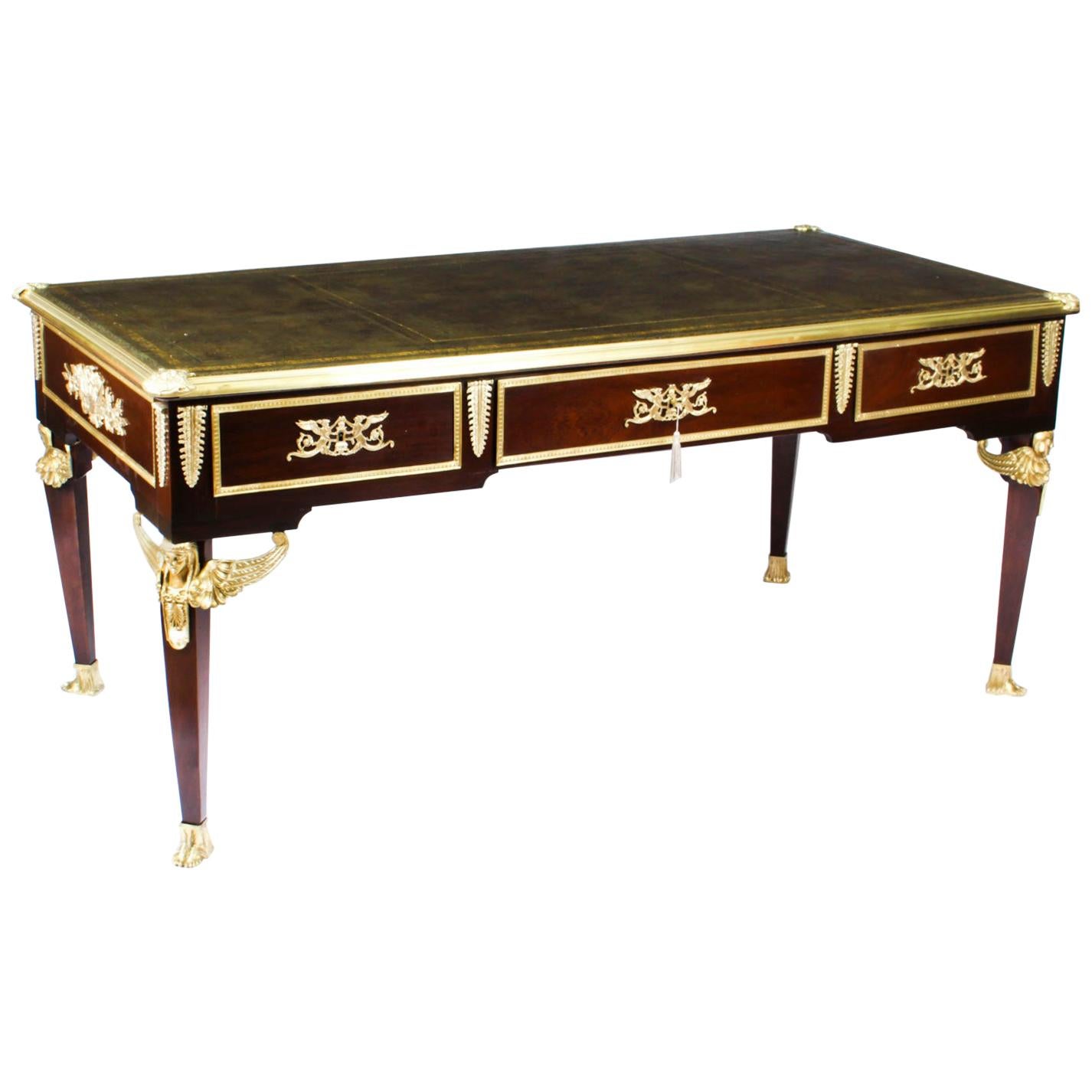 Antique Monumental French Empire Bureau Plat Desk Writing Table, 19th Century For Sale