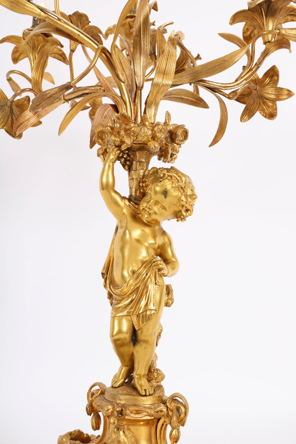 Ancienne lampe de table monumentale en bronze doré avec chérubin 19ème siècle Bon état - En vente à London, GB