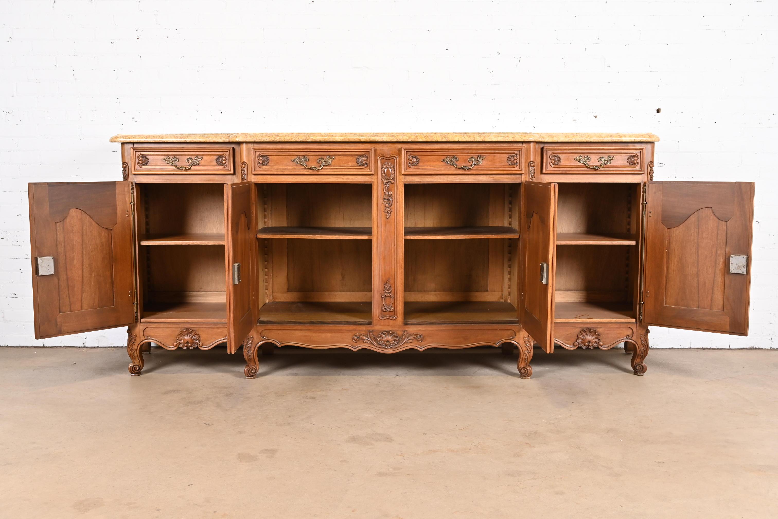 Antique Monumental French Provincial Louis XV Carved Walnut Marble Top Sideboard For Sale 9