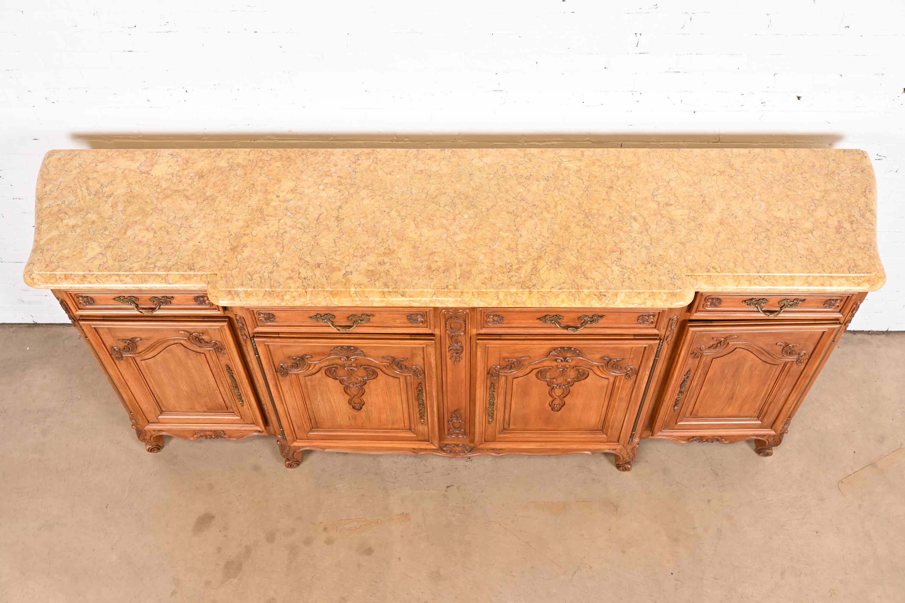 Antique Monumental French Provincial Louis XV Carved Walnut Marble Top Sideboard For Sale 10