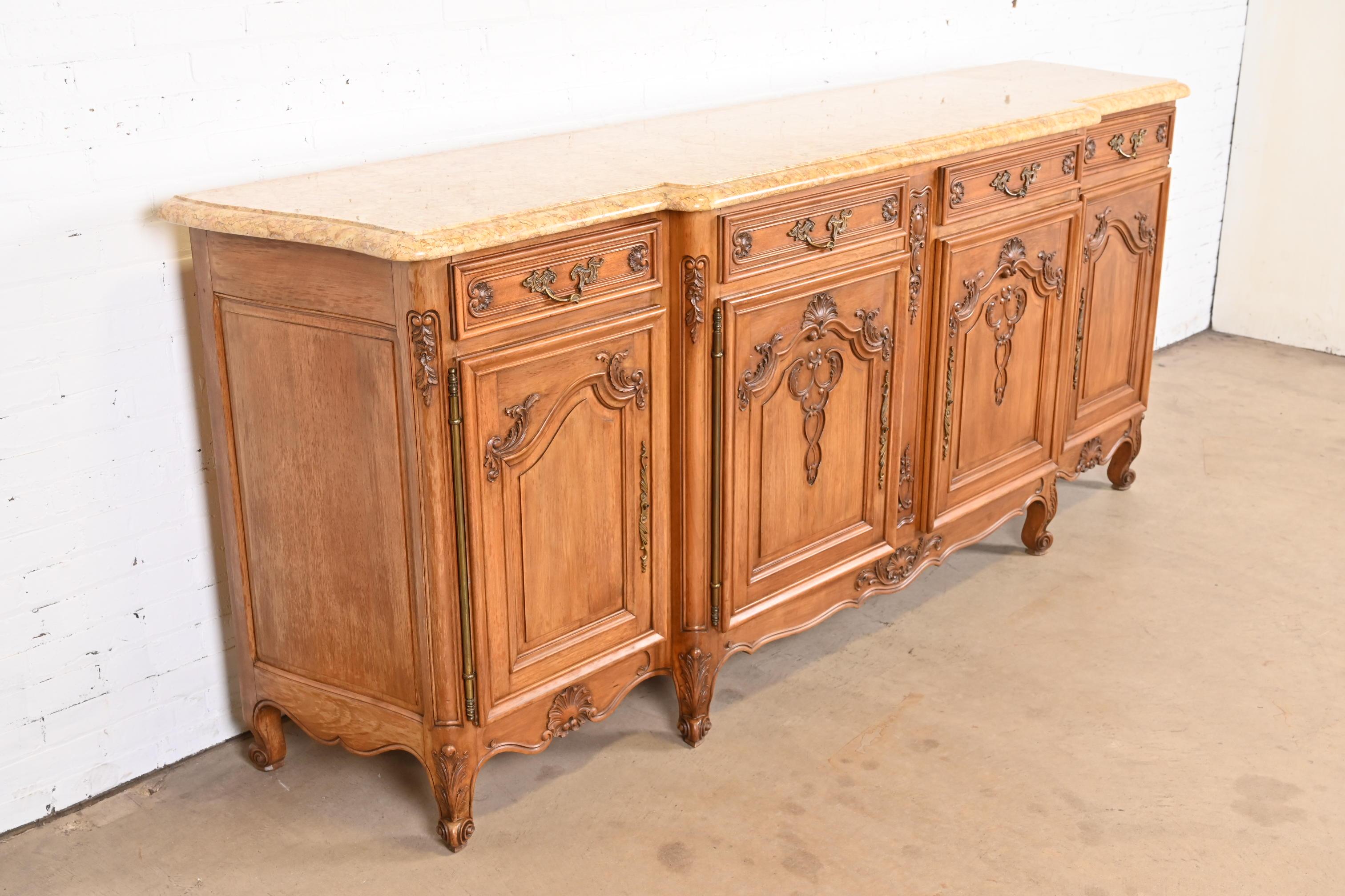 Antique Monumental French Provincial Louis XV Carved Walnut Marble Top Sideboard For Sale 3