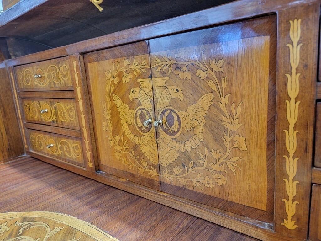 Antique Monumental French Regency Inlaid Brass Mounted Barrel Roll Top Desk In Good Condition For Sale In Chicago, IL