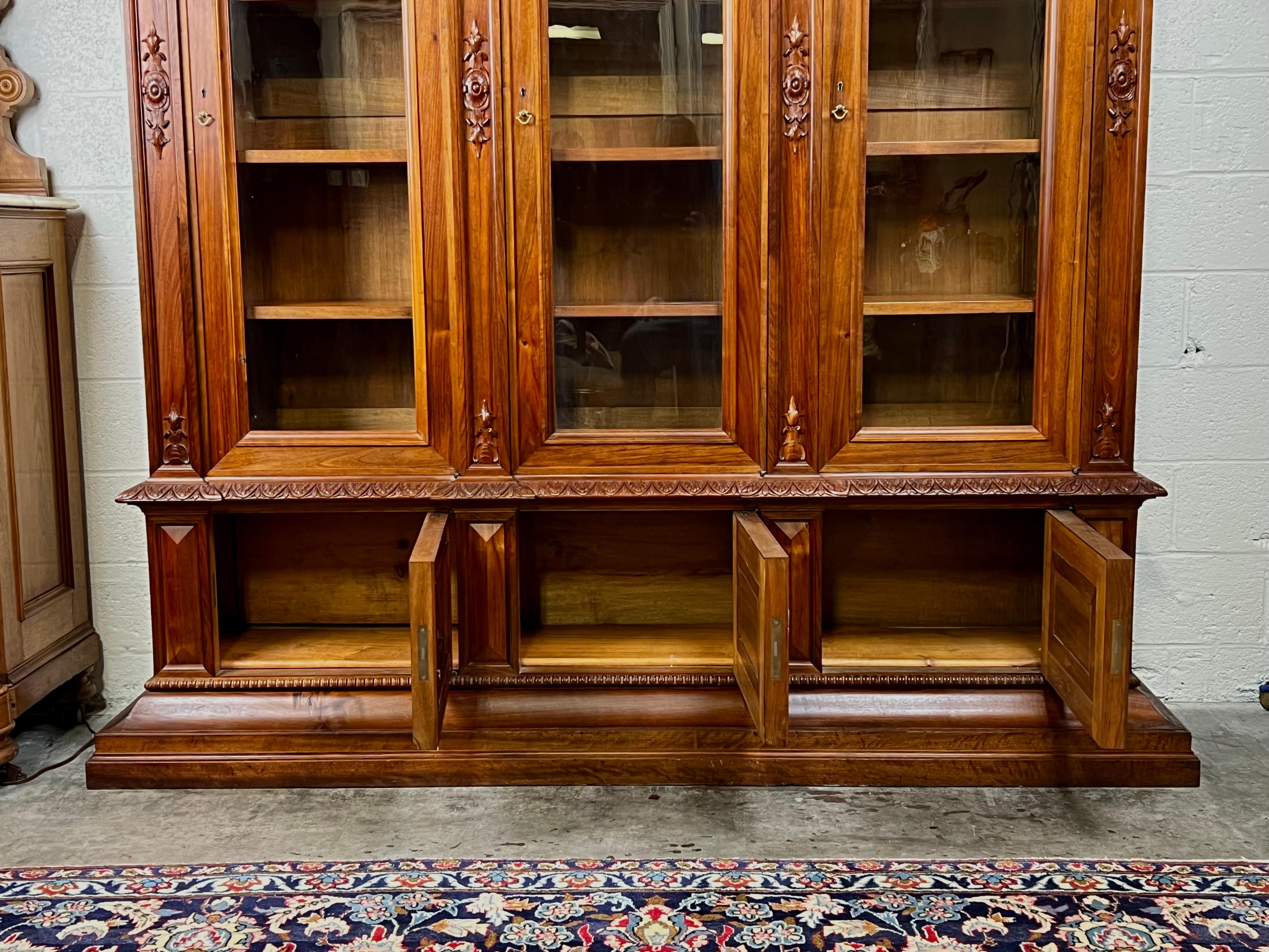 Antique Monumental French Renaissance Revival Walnut Glass Door Bookcase 5