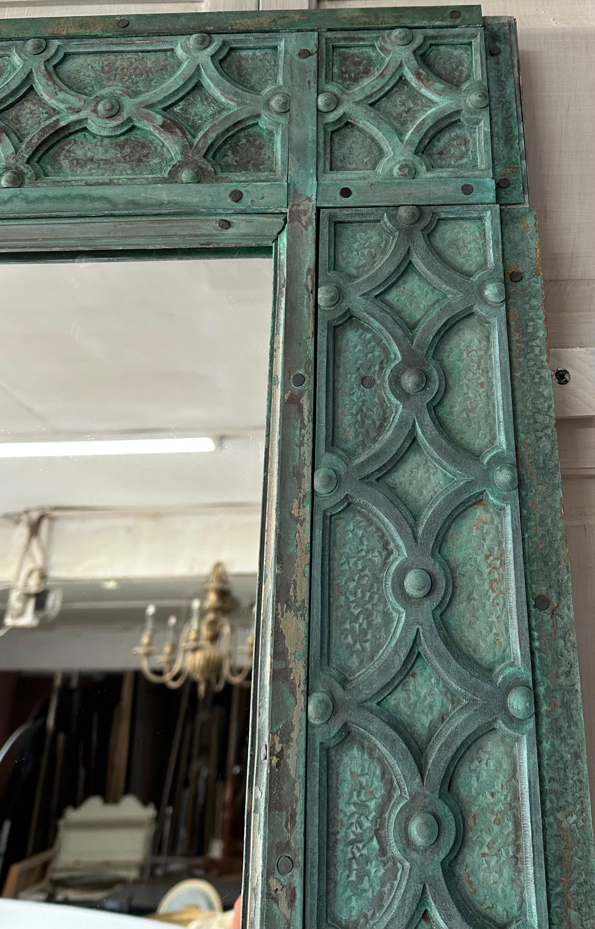 Antique Monumental Full-Length Verdigris Bronze Floor Mirror For Sale 4