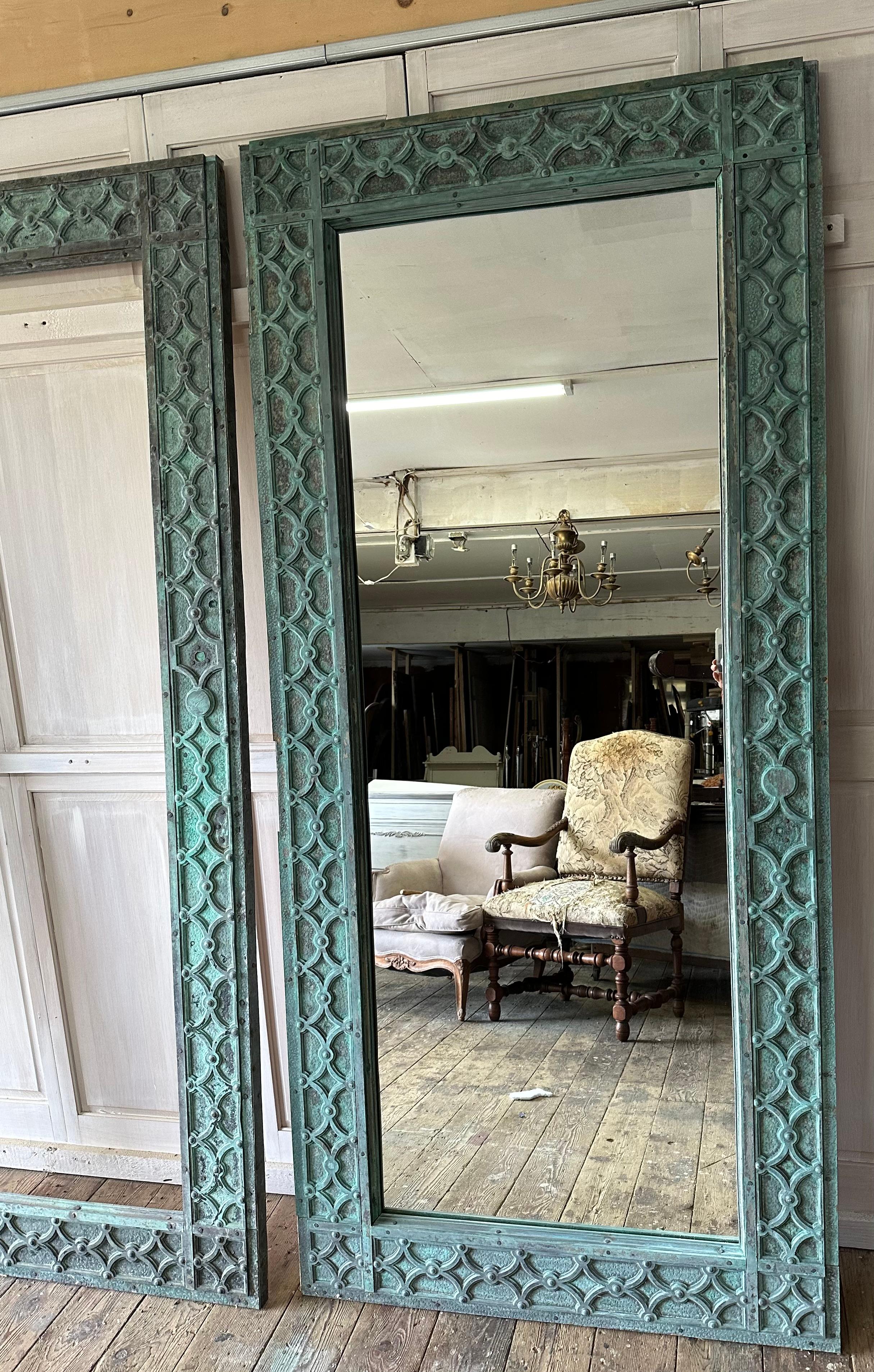 Antique Monumental Full-Length Verdigris Bronze Floor Mirror For Sale 6