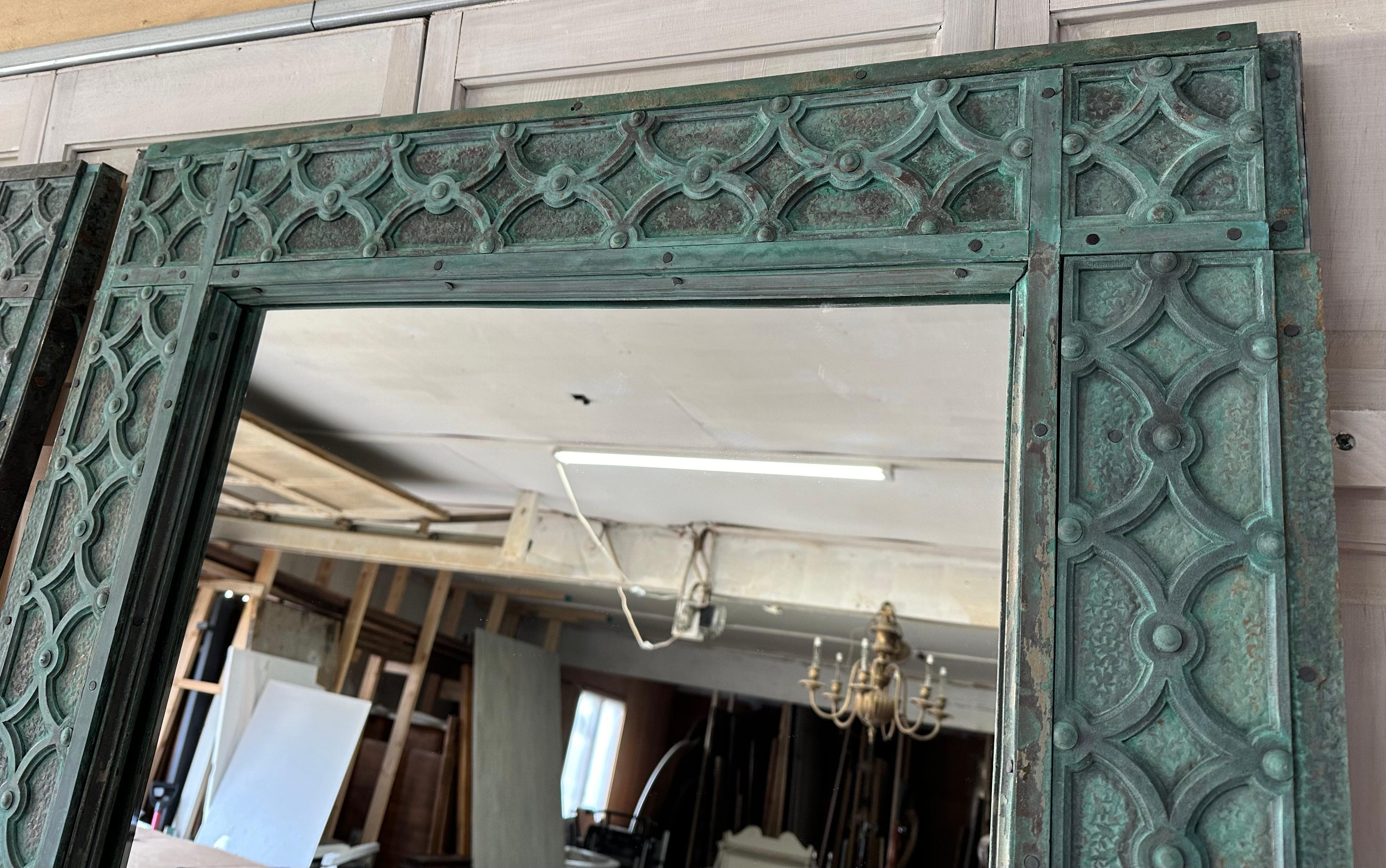 European Antique Monumental Full-Length Verdigris Bronze Floor Mirror For Sale