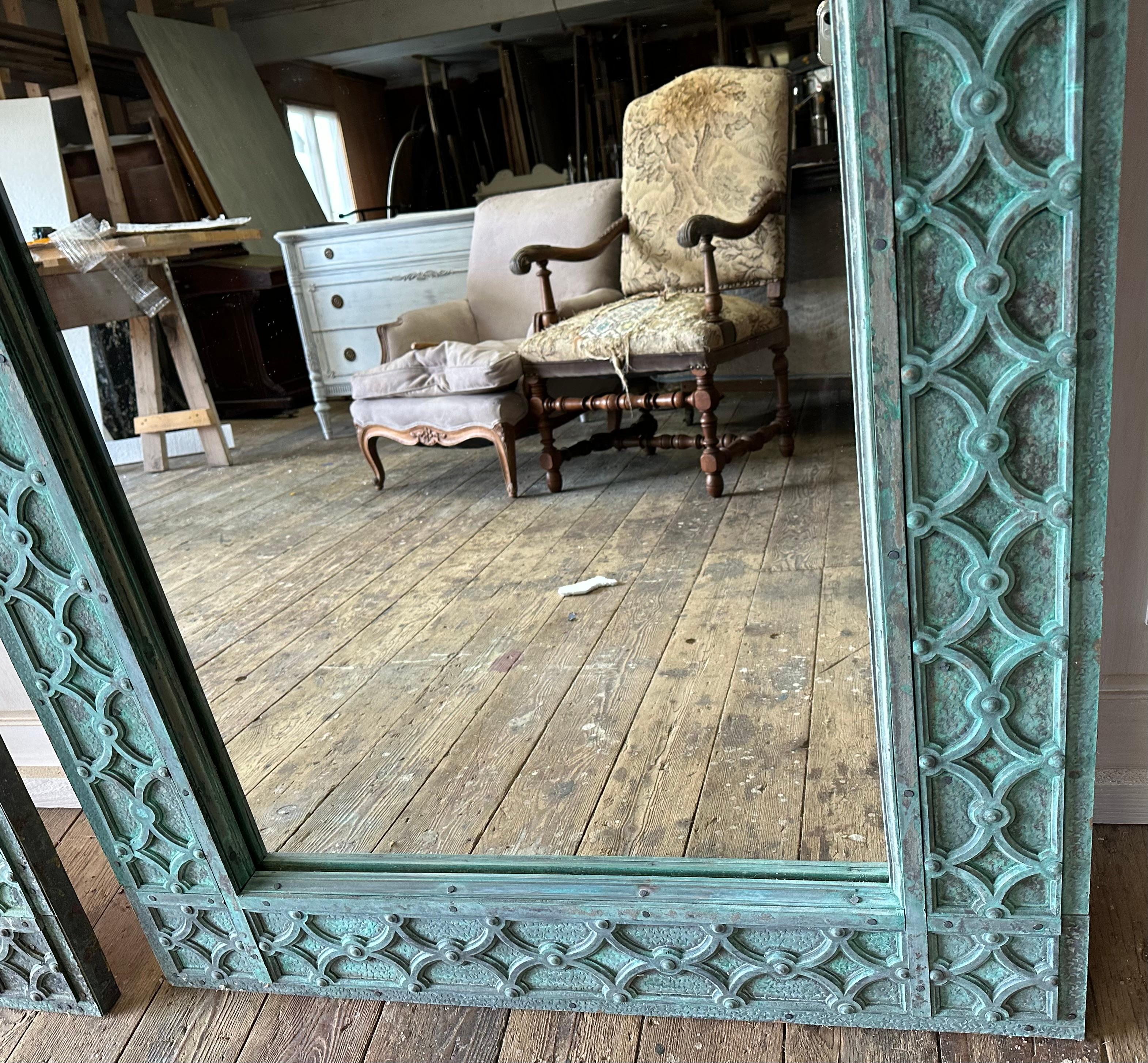 Antique Monumental Full-Length Verdigris Bronze Floor Mirror For Sale 2