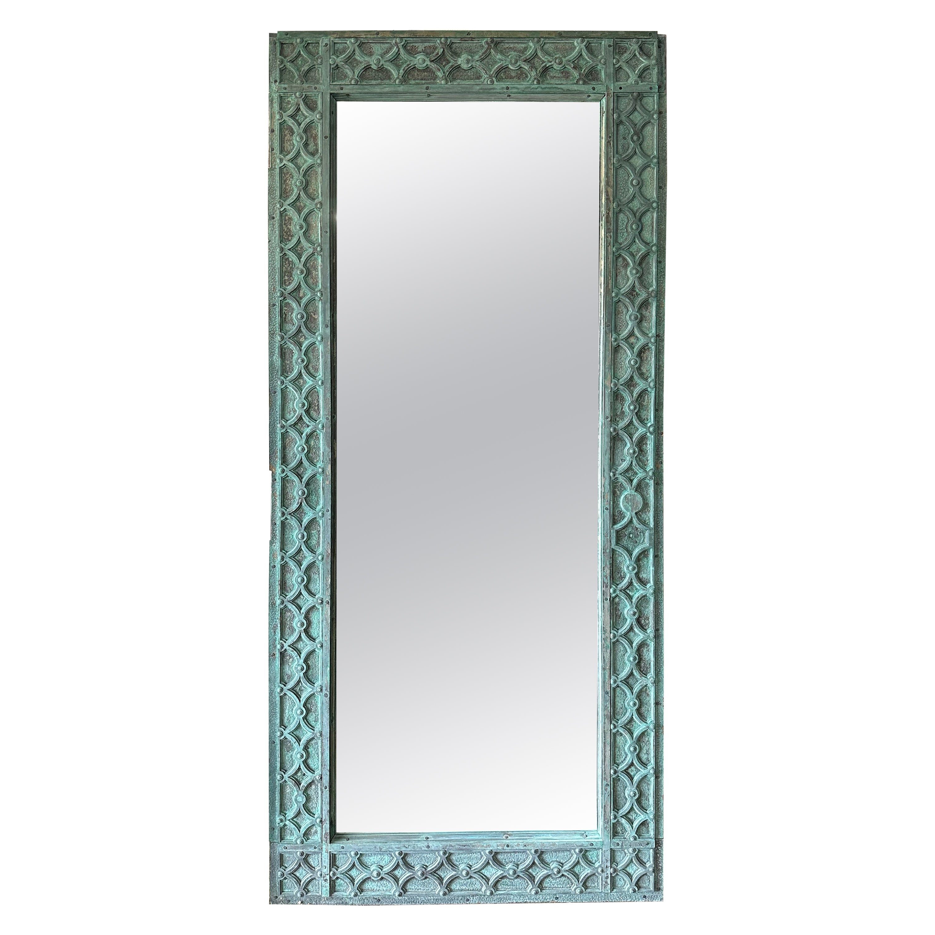 Antique Monumental Full-Length Verdigris Bronze Floor Pier Mirror