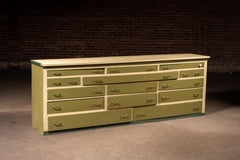 Antique Monumental General Store Counter Cabinet in Olive Green