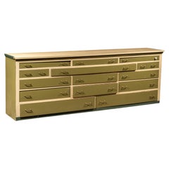 Antique Monumental General Store Counter Cabinet in Olive Green