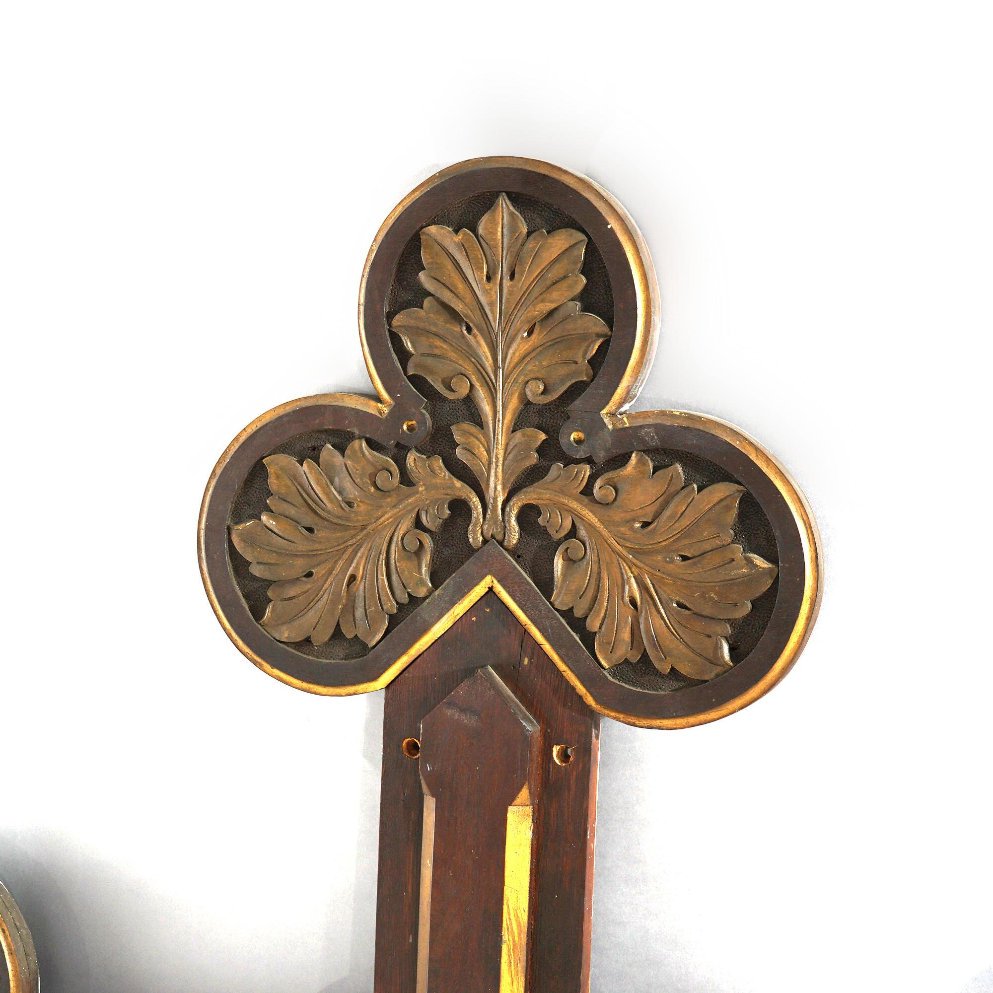 Antique Monumental Gothic Parcel Gilt & Polychromed Carved Oak Cross 19thC In Good Condition For Sale In Big Flats, NY