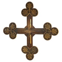 Antique Monumental Gothic Parcel Gilt & Polychromed Carved Oak Cross 19thC