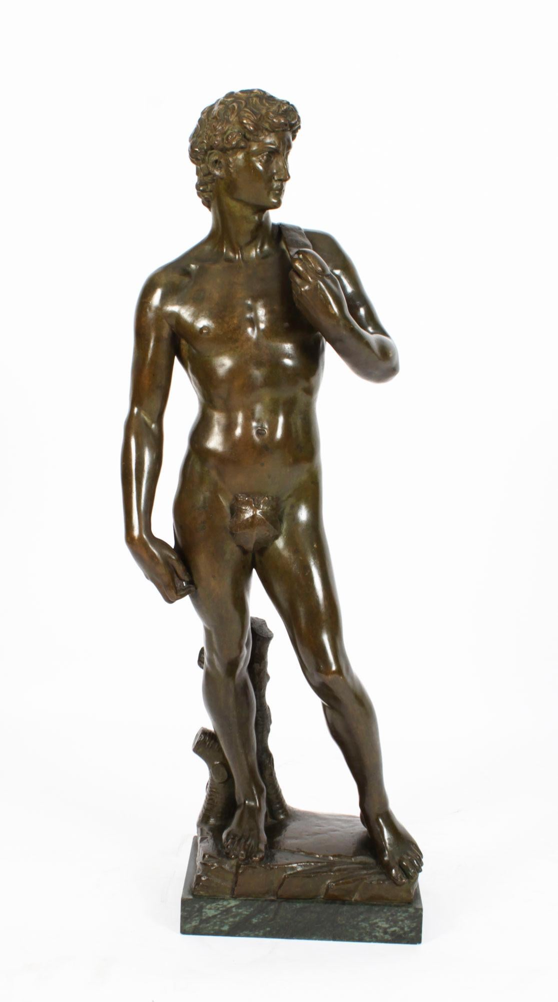 Antique Monumental Grand Tour Bronze of Michelangelo David, 19th Century For Sale 12