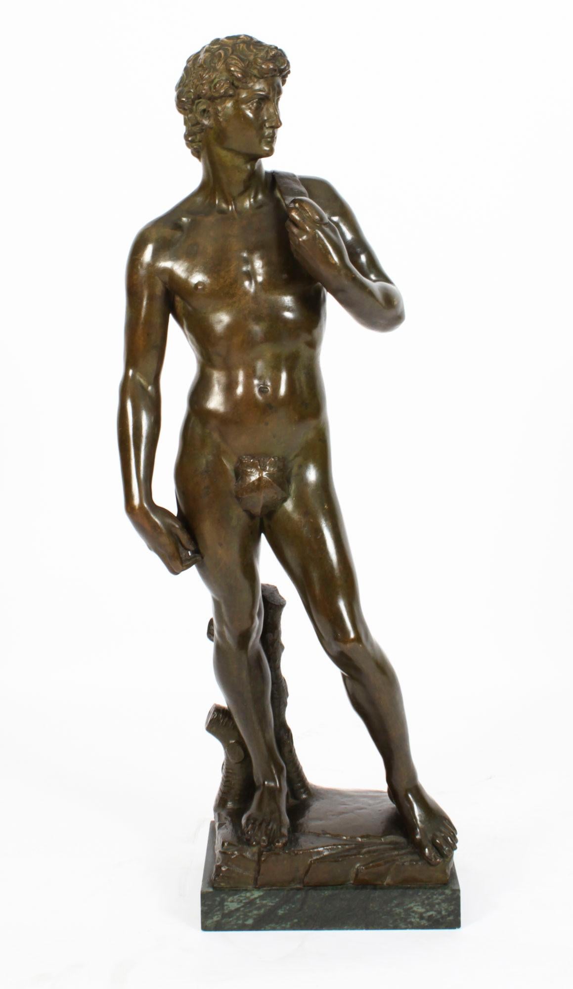 Antique Monumental Grand Tour Bronze of Michelangelo David, 19th Century In Good Condition For Sale In London, GB