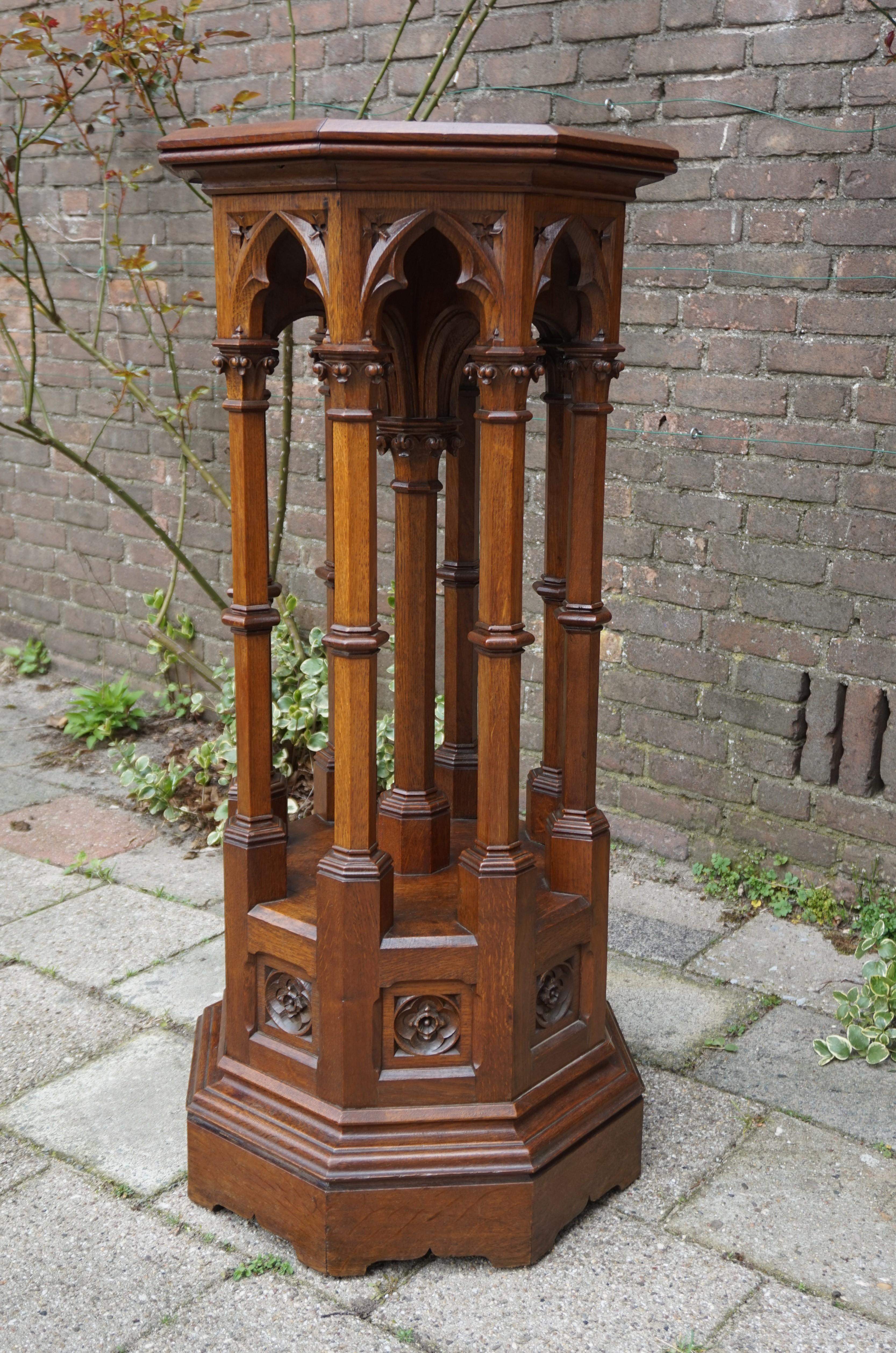 Antique & Monumental Handcarved Oak Gothic Revival Church Columns Pedestal Stand 8