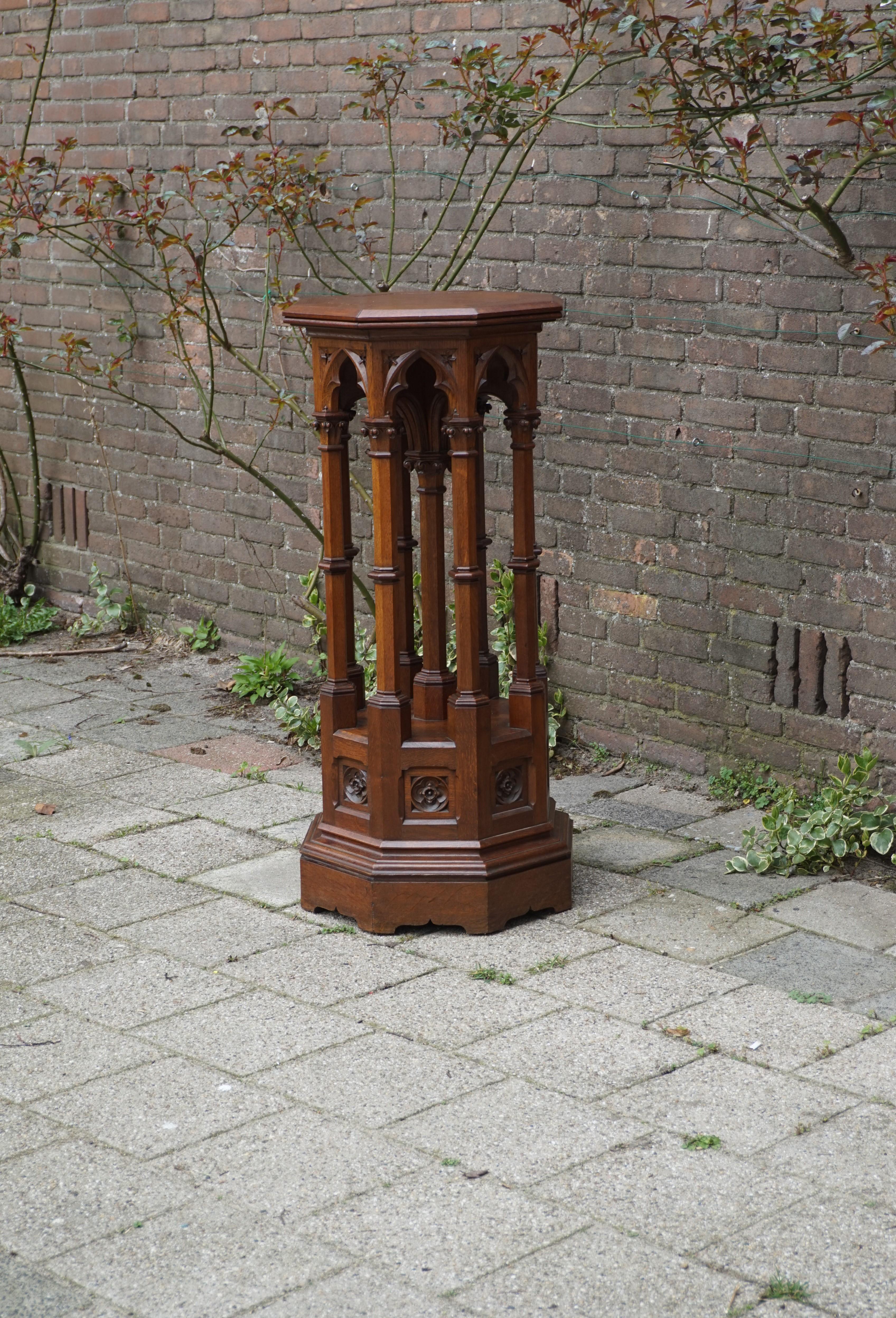 Antique & Monumental Handcarved Oak Gothic Revival Church Columns Pedestal Stand 10