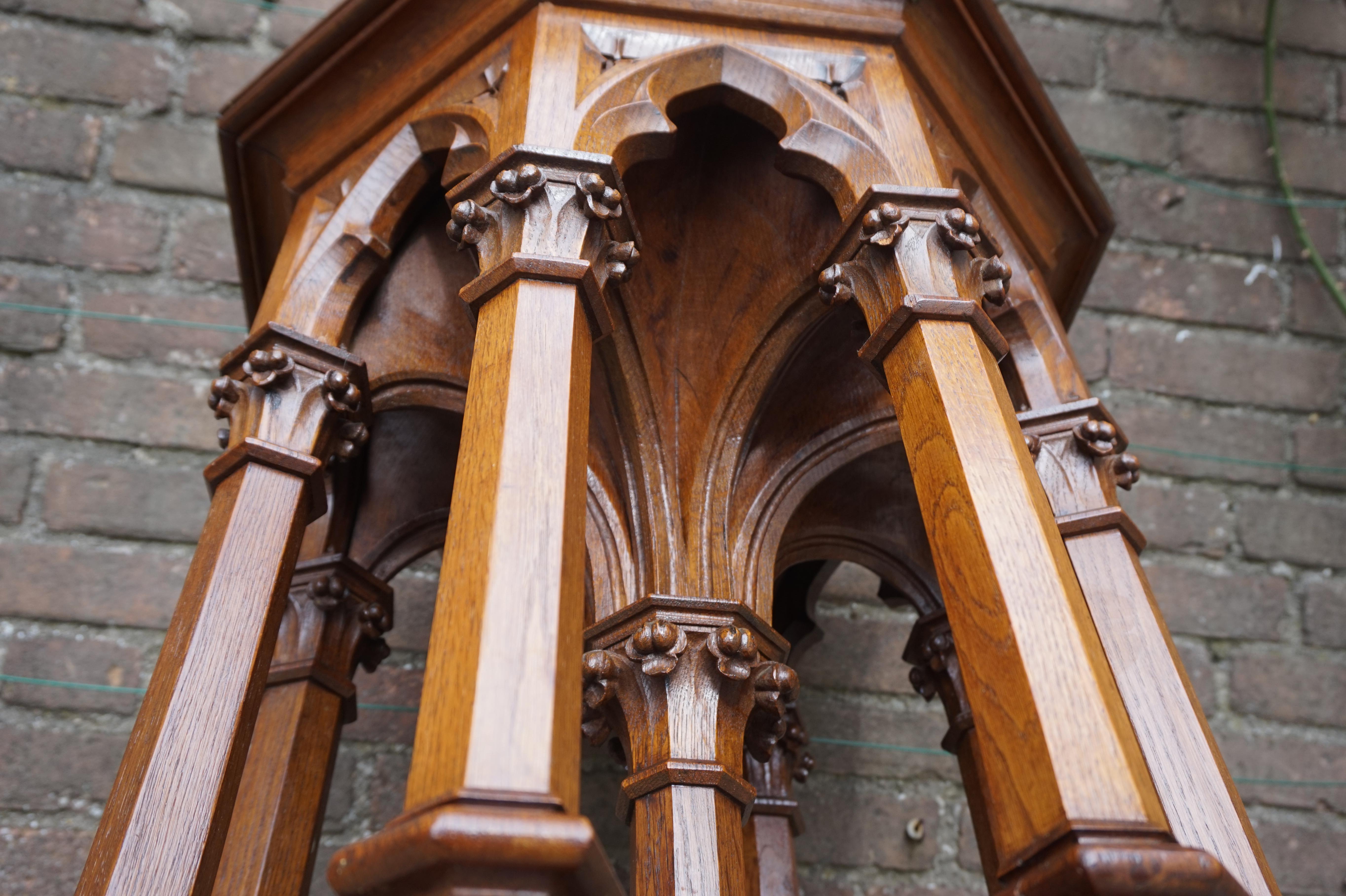 Dutch Antique & Monumental Handcarved Oak Gothic Revival Church Columns Pedestal Stand