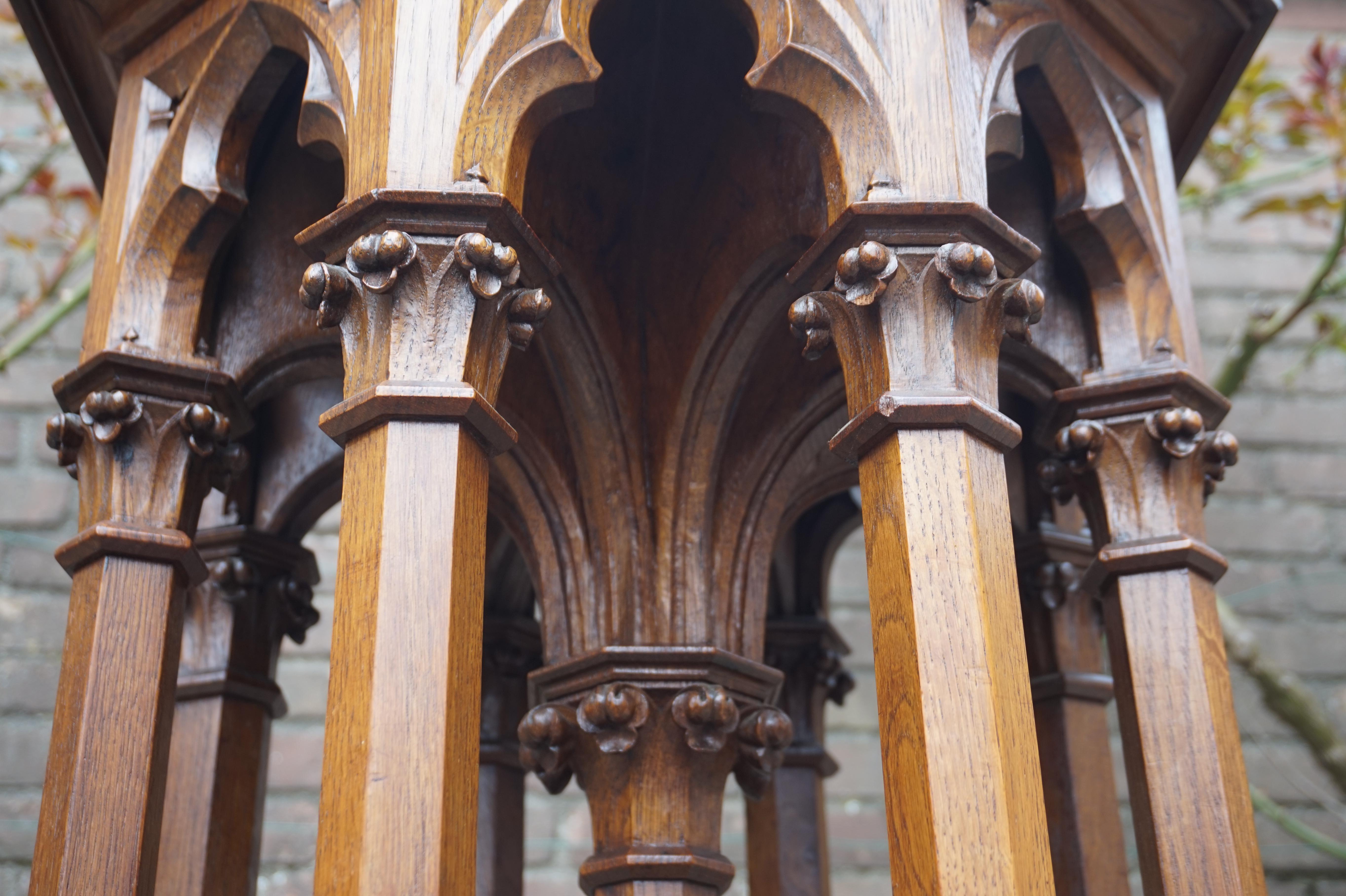 Hand-Crafted Antique & Monumental Handcarved Oak Gothic Revival Church Columns Pedestal Stand