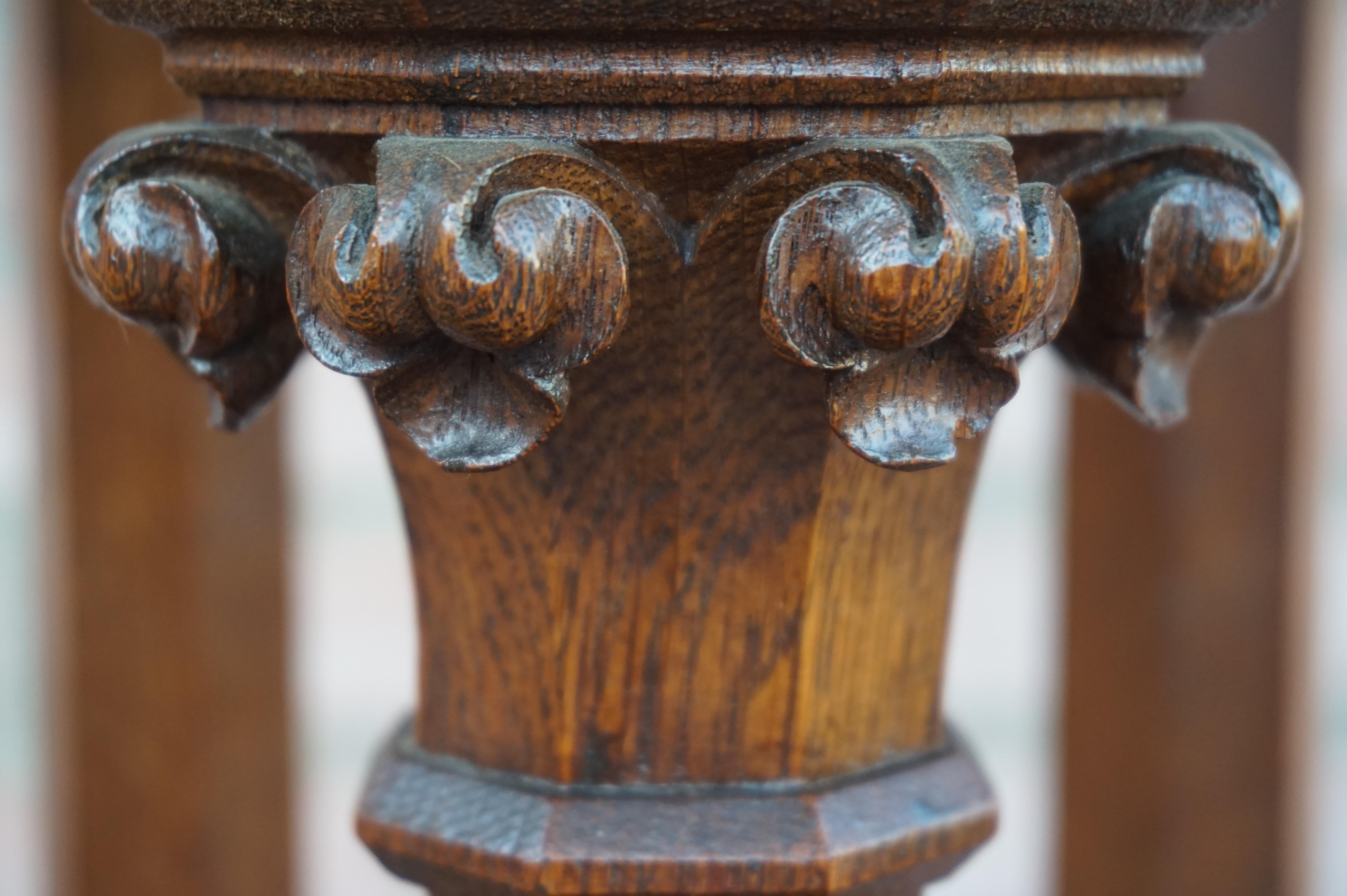 20th Century Antique & Monumental Handcarved Oak Gothic Revival Church Columns Pedestal Stand