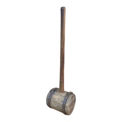 Antique Monumental Hand Made Wooden and Wrought Iron Carpenter's Mallet (maillet de charpentier en bois et en fer forgé)