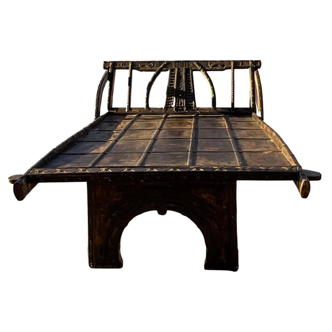 Antique Carved Indian day bed

100+ Years Old

 Hand-Carved

 Features Metal Decorative Accents

Dimensions: 

Entire Daybead:

Seat Height: 19.5