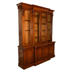 Antique Monumental Irish Carved Oak Breakfront Bookcase Library Bibliotheque