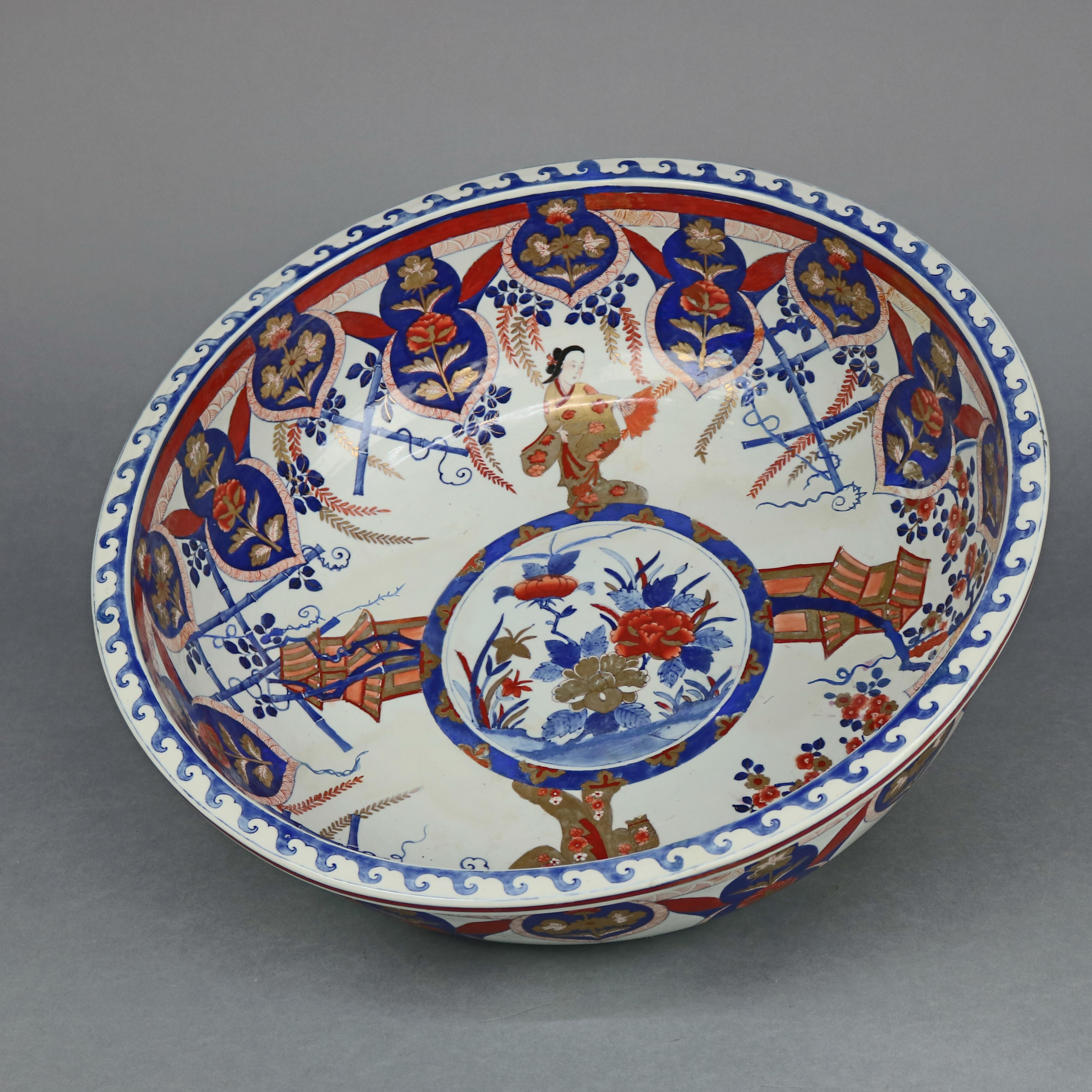 Antique Monumental Japanese Imari Meiji Washbowl, Circa 1900 3