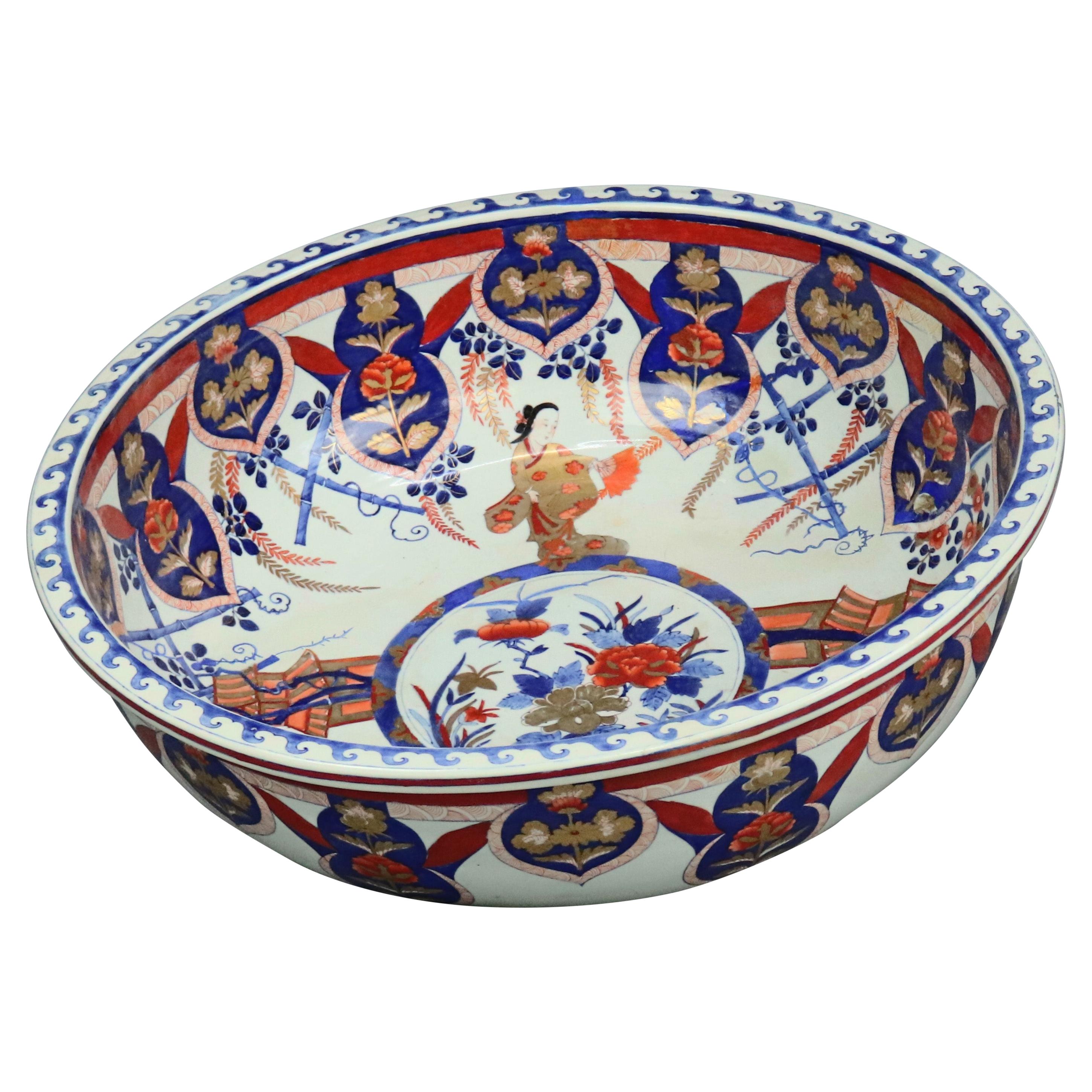 Antique Monumental Japanese Imari Meiji Washbowl, Circa 1900